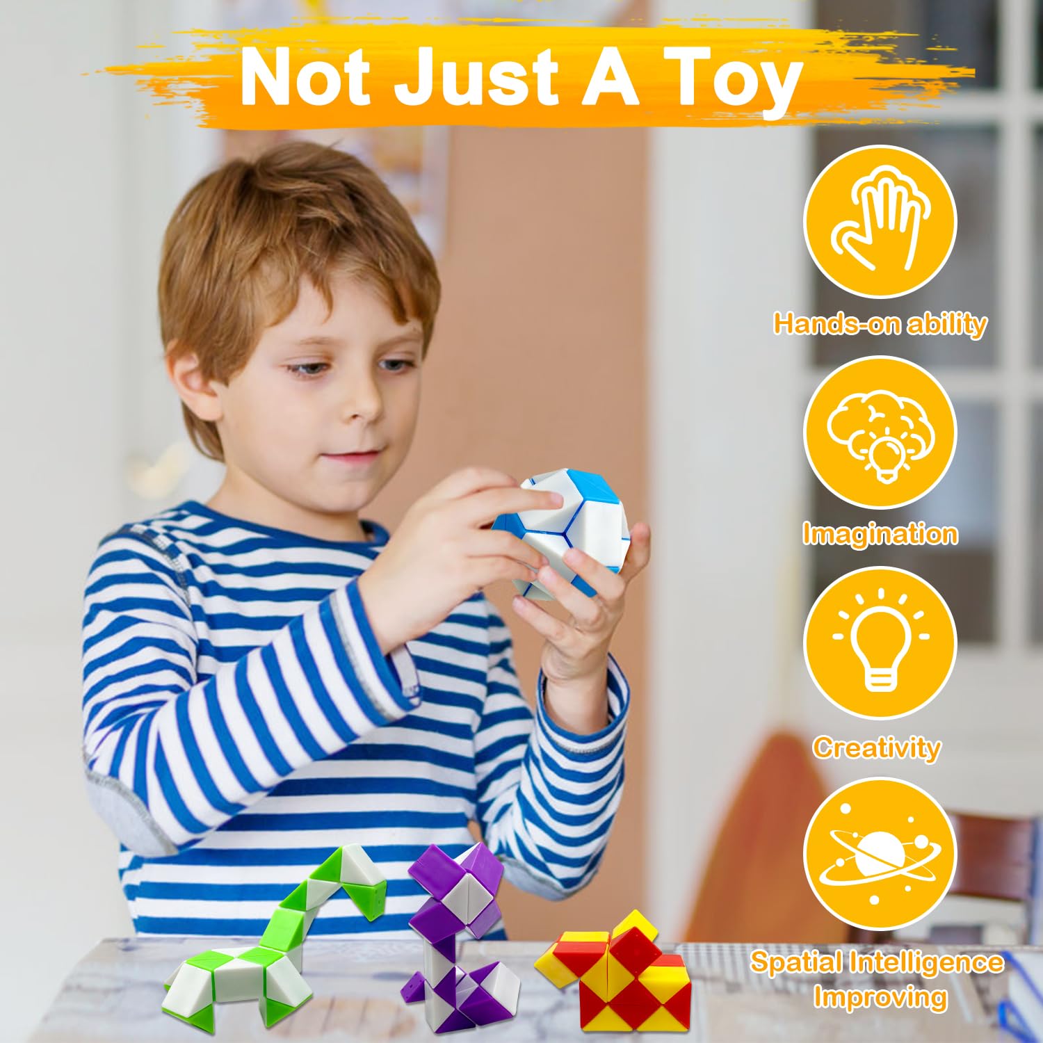 Yeefunjoy 12pcs Magic Snake Cube, 24 bloki Twist Puzzle Fidget zabawki dla dziecięcych toreb imprezowych wypełniaczy, gry puzzle 3D zabawki dla dzieci w wieku 5-12 lat Przyzwolenia partii