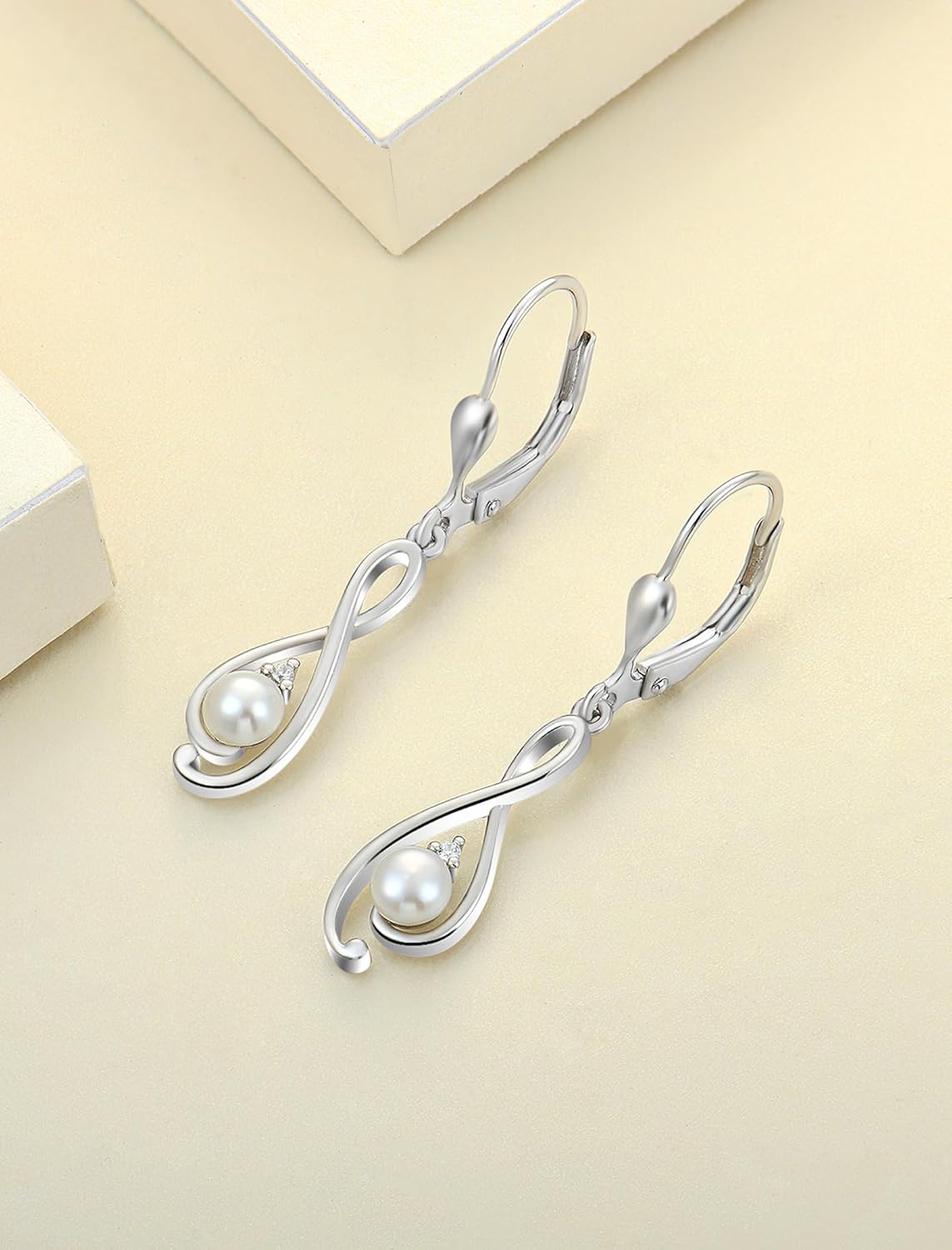 YL 925 Sterling Silver Teardrop Dangle Drop Earrings Cubic Zirconia Interlocked Jewelry for Women