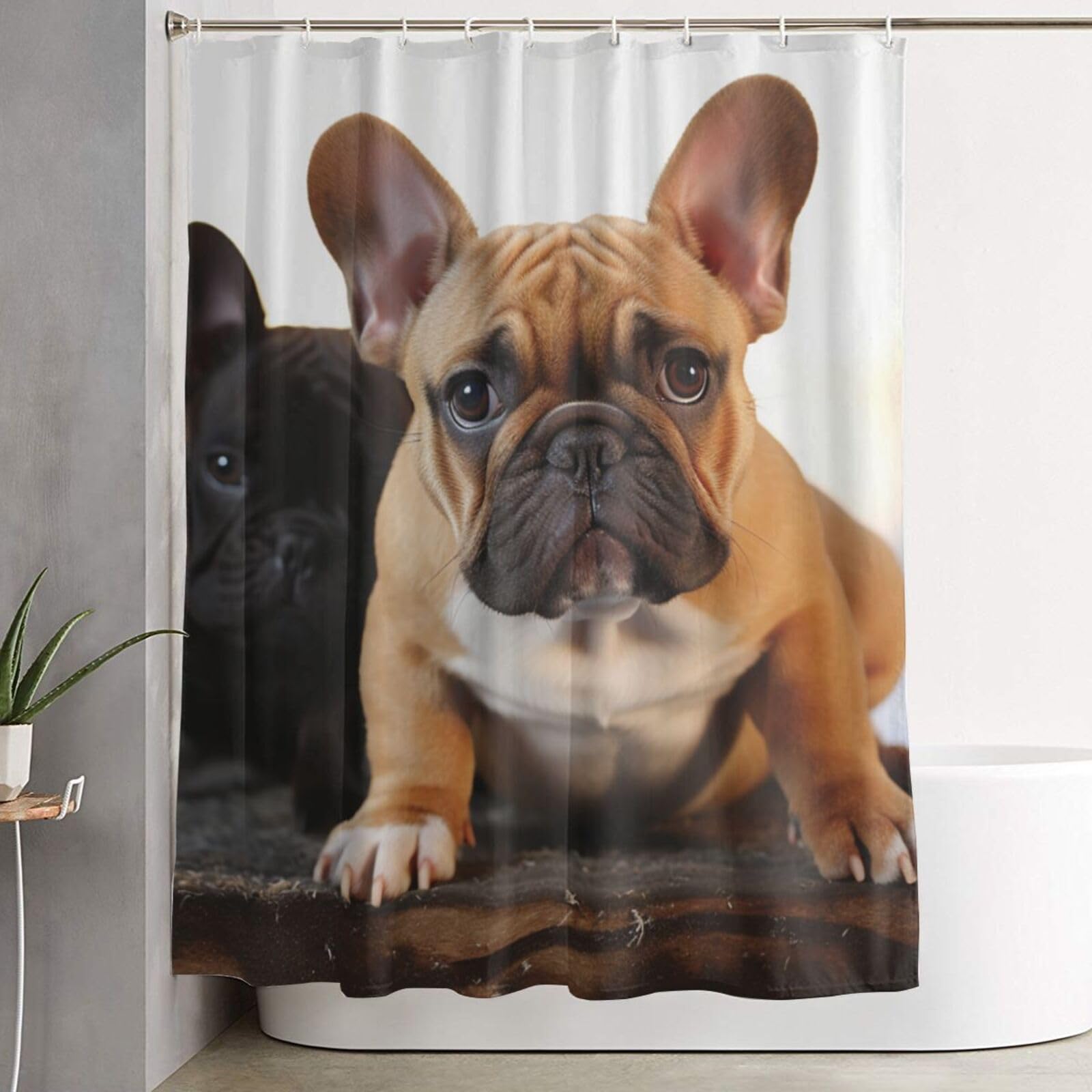 Rideau de douche bouledogue français pour une salle de bain moderne