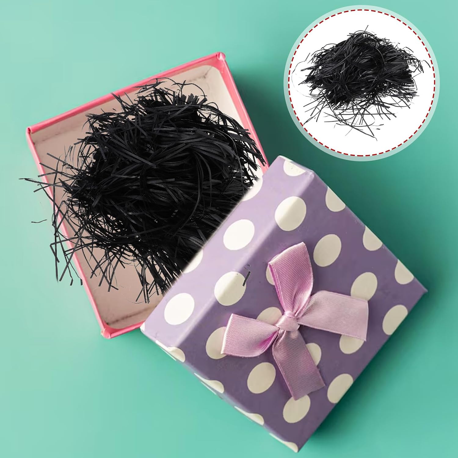 Black Crinkle Paper Shred Filler for Gift Wrap, Xmas Halloween Season