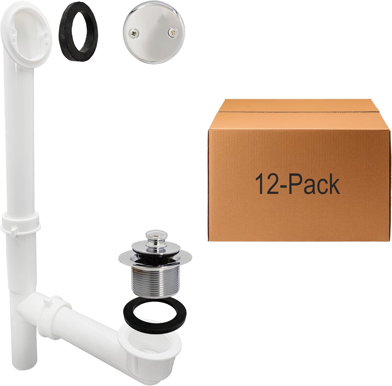 Westbrass Y594244CP White Tubular Twist & Close Bath Waste and Overflow Assembly, Polished Chrome (12-Pack)