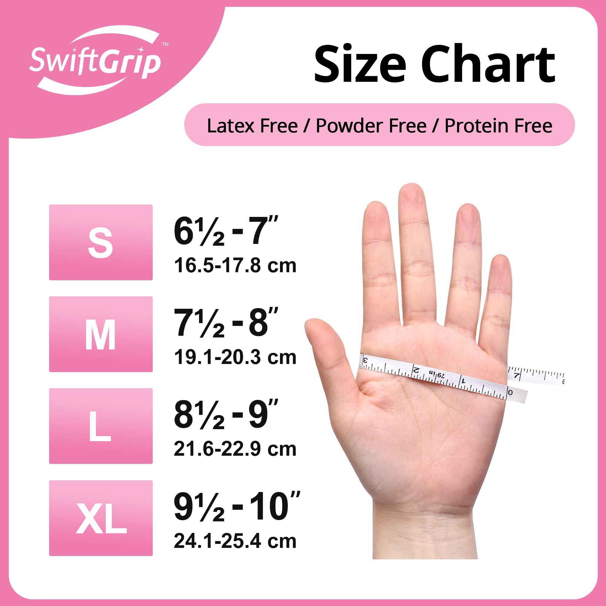 SwiftGrip - Guantes de examen de nitrilo, 4 mm, talla S, flor de cerezo, guantes desechables de grado alimenticio, sin látex, sin polvo para suministros de limpieza, esteticista, teñido