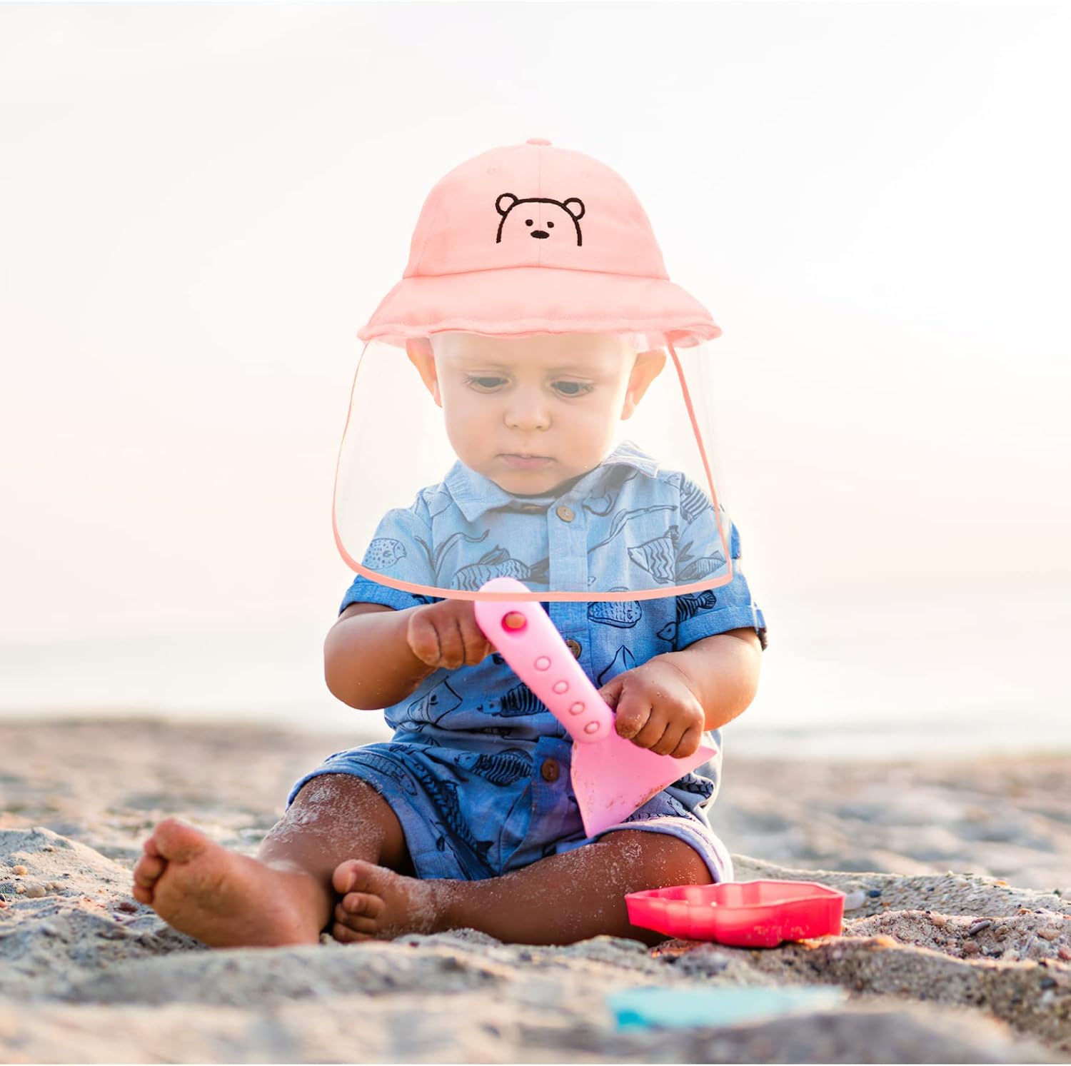 Shield Ski Mask Sun Hat with Clear Face Cover Anti Spitting Bucket Hat Outdoor Wide for Baby Boys Girls Newborn Sun Hat Infant Infant Mask