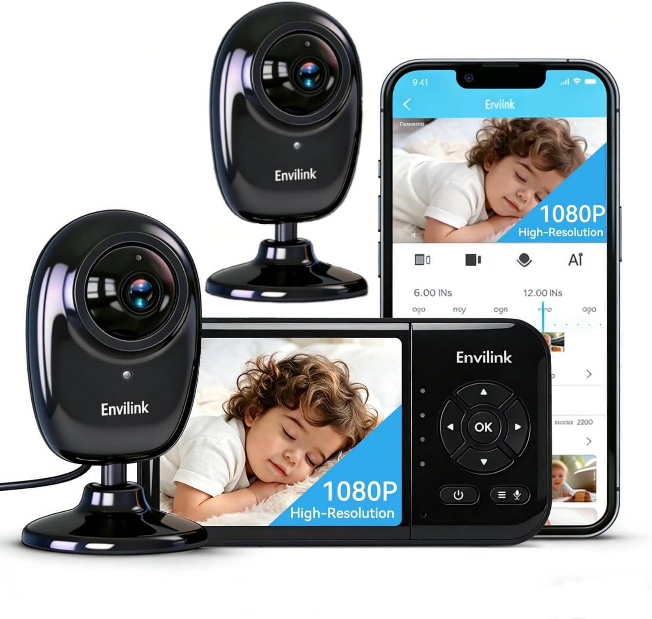 42% off ENVILINK 2 Cameras 1080P No Wifi Baby Monitor