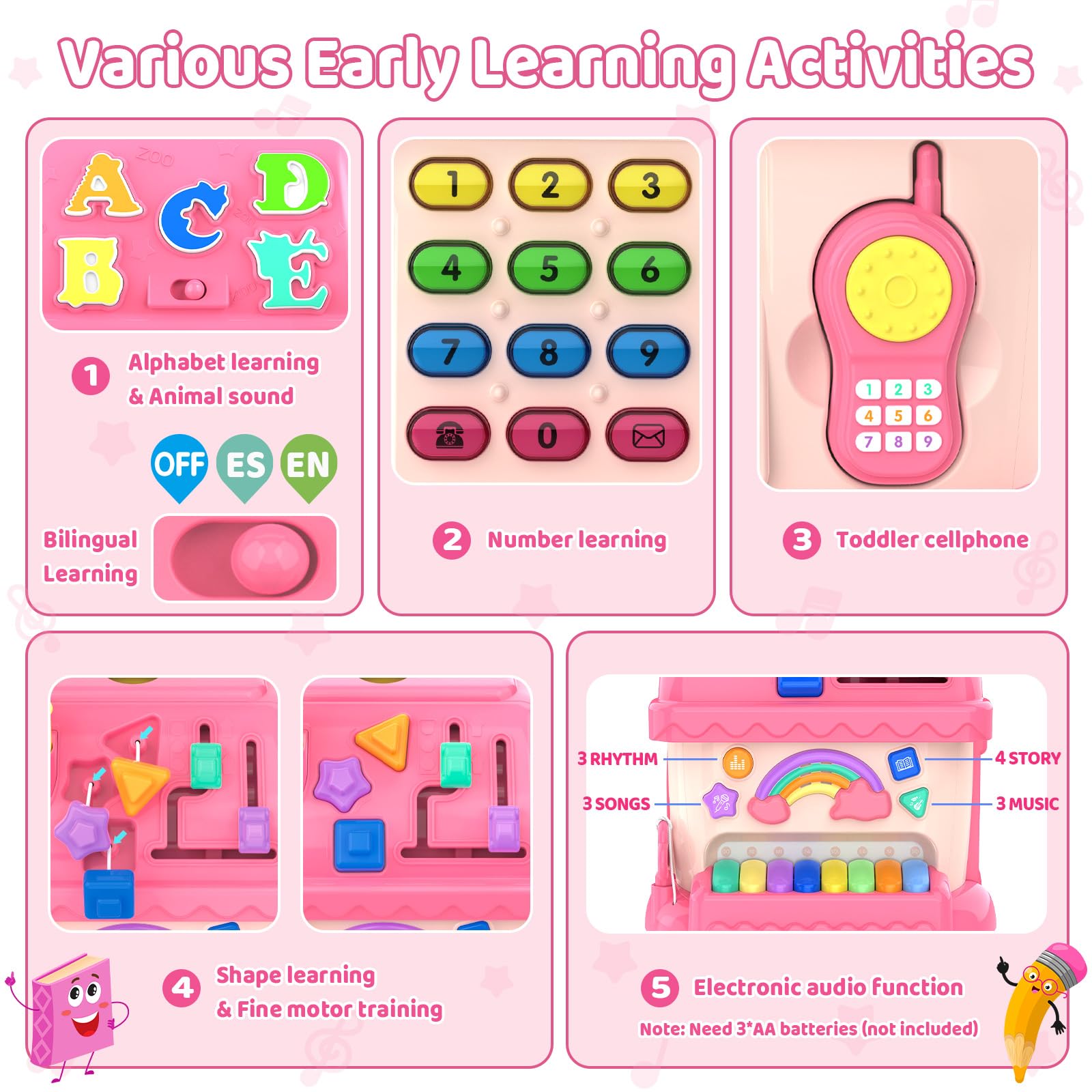 Giocattoli per 1 Anno Vecchia Ragazza Regali, 12-in-1 Bilingue Apprendimento Musicale Casa | Attività Montessori bilingue 12 in 1 per lo sviluppo sensoriale musicale, regalo per il primo compleanno per bambina
