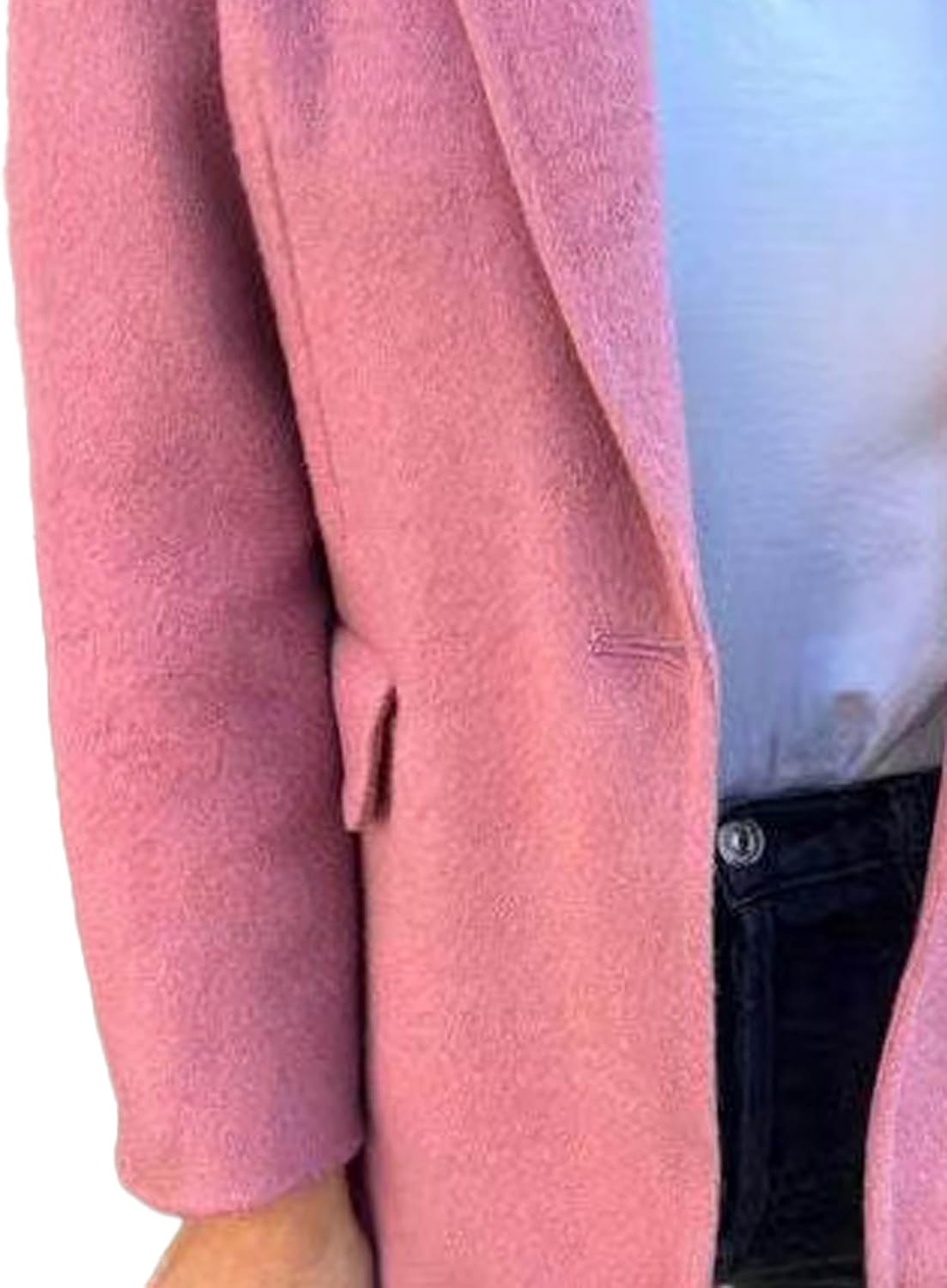 Sexyshine Women's Notch Lapel Single Button Wool Blend Blazer Casual Open Front Business Work Jacket Pea Coat
