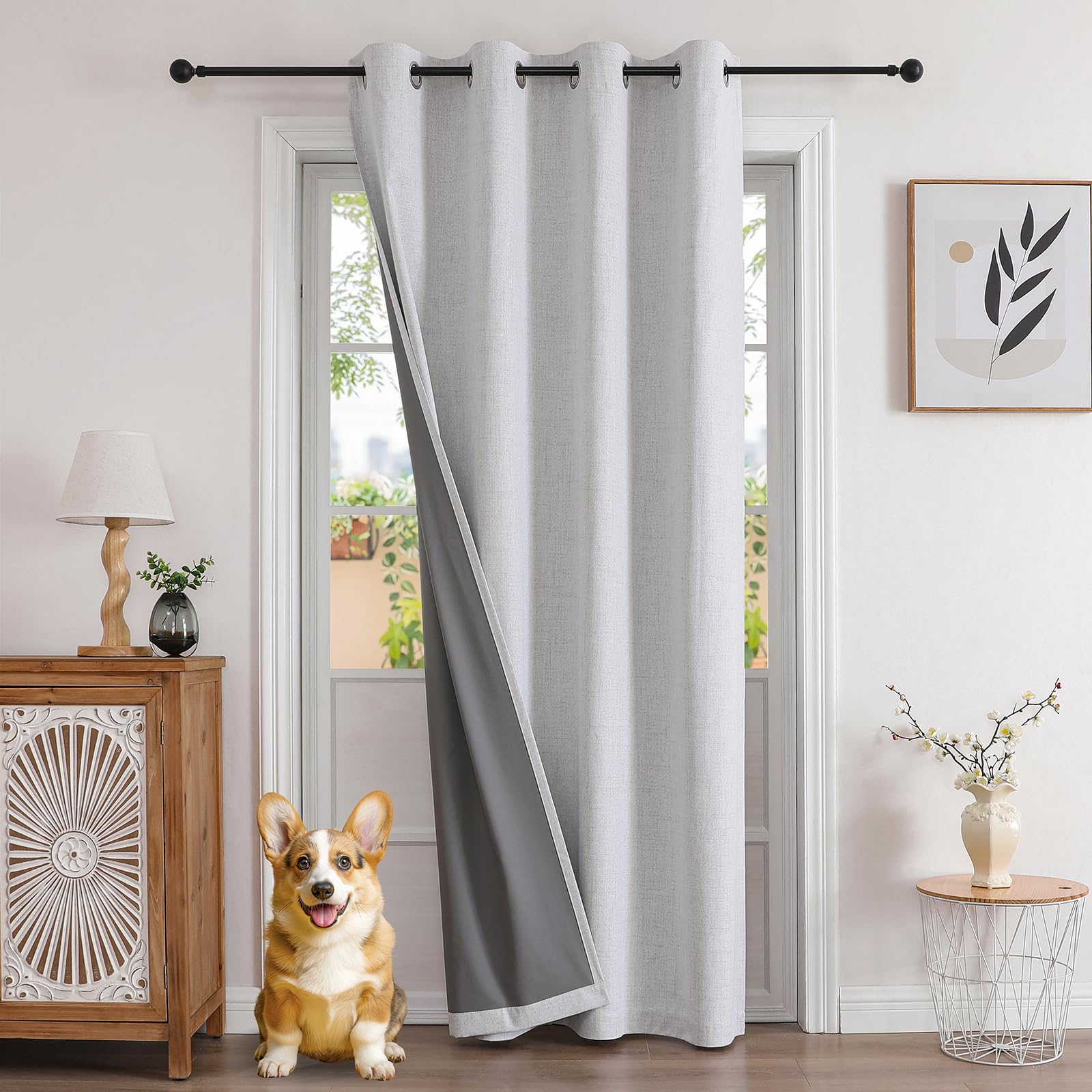 Joydeco 100% Blickdichte Vorhänge Verdeckten Leinenoptik 1 Stück,Türvorhang Verdunklungsvorhänge mit Ösen Thermo Kälteschutz Hitzeschutz für Schlafzimmer Wohnzimmer Weiß Bleichen 240 x 140 cm