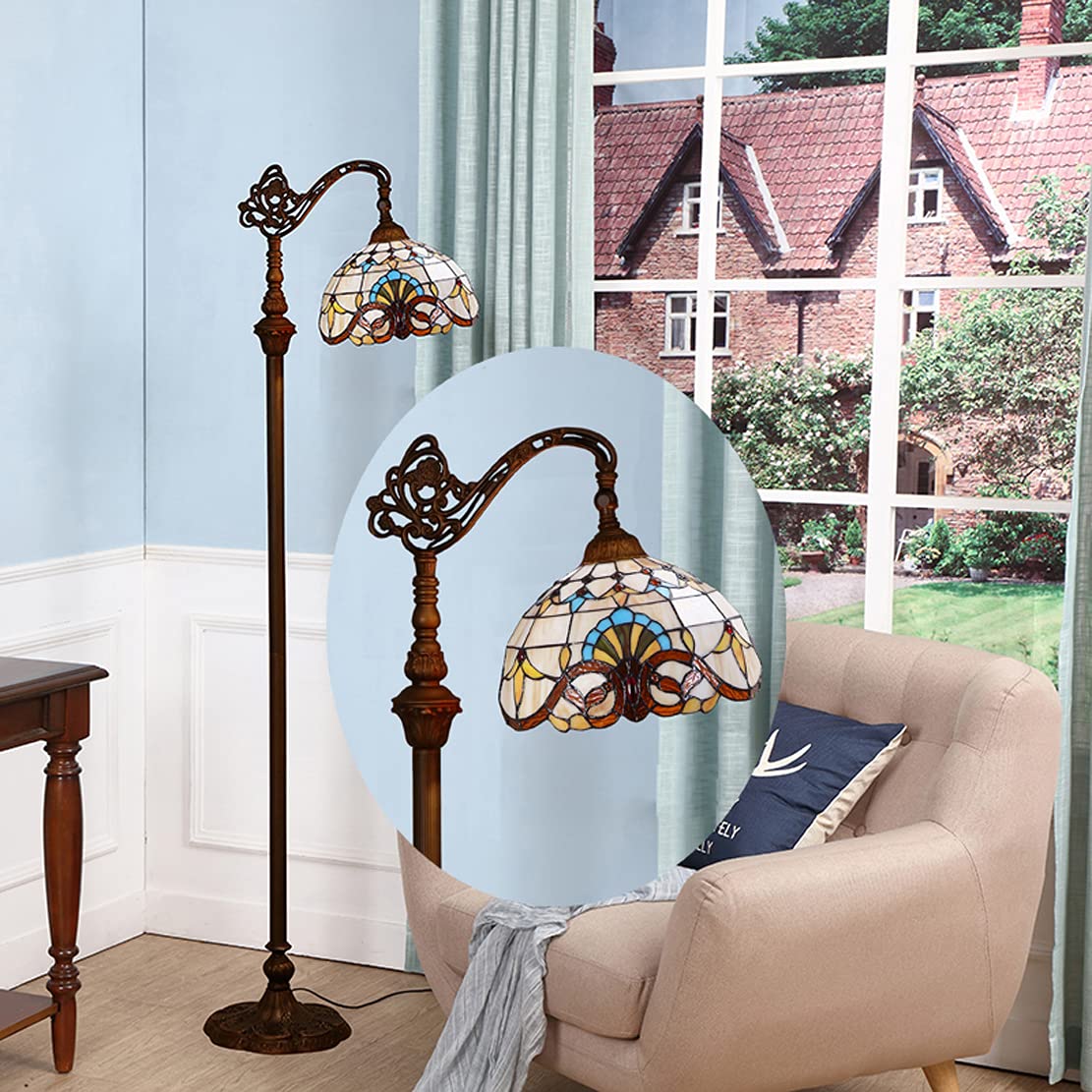 12W LED Lampada da Terra Soggiorno Dimmerabile,Tiffany Regolabile Vintage Lampada a Stelo,E27 Vetro Lampada da Lettura per Camera da Letto Studio Ristorante,con Telecomando,H165cm,c