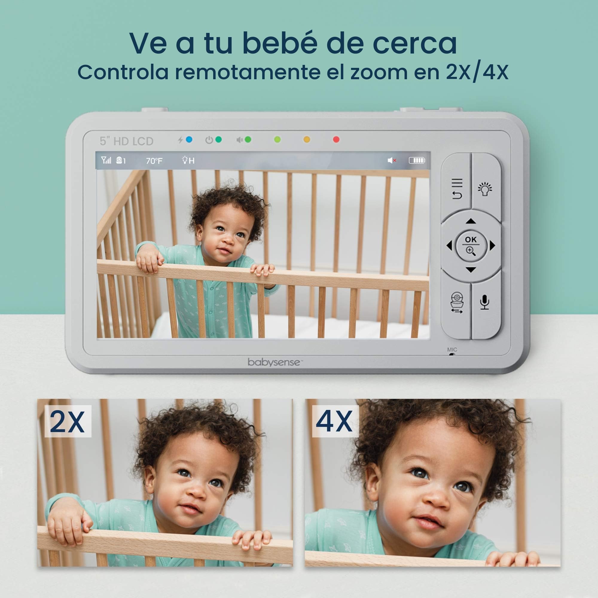 Babysense HDS2 Monitor de Vídeo para Bebé con Cámara y Audio, Vigilabebés de 5" HD 720p, sin WiFi, Luz Nocturna Ajustable, Alcance Extendido, Audio Bidireccional, Zoom 4X, Visión Nocturna, Batería