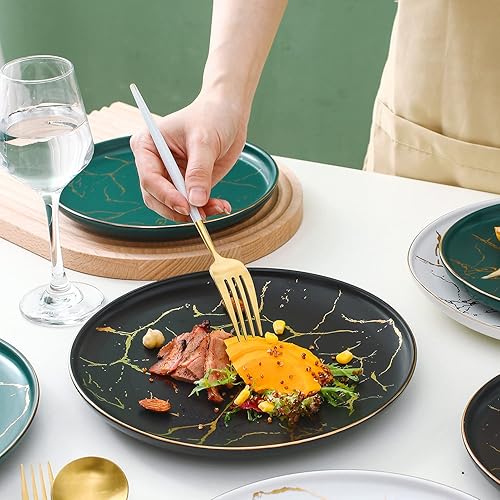 Miniatura 3 de Paquete de 4 platos de cerámica con incrustaciones de mármol de estilo nórdico aptos para horno y lavavajillas negro