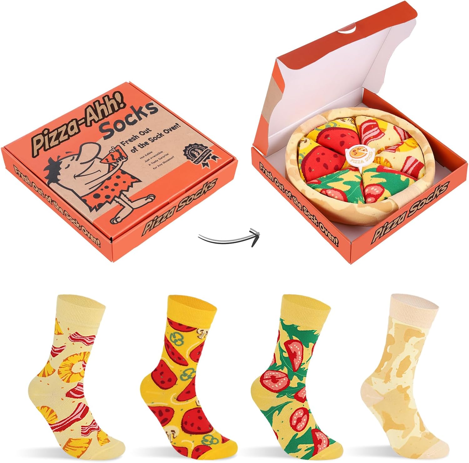 AGRIMONY Calzini A Forma Di Pizza – 4 Paia, Divertenti, Idea Regalo Originale, Taglia Unica 43-47, Cotone