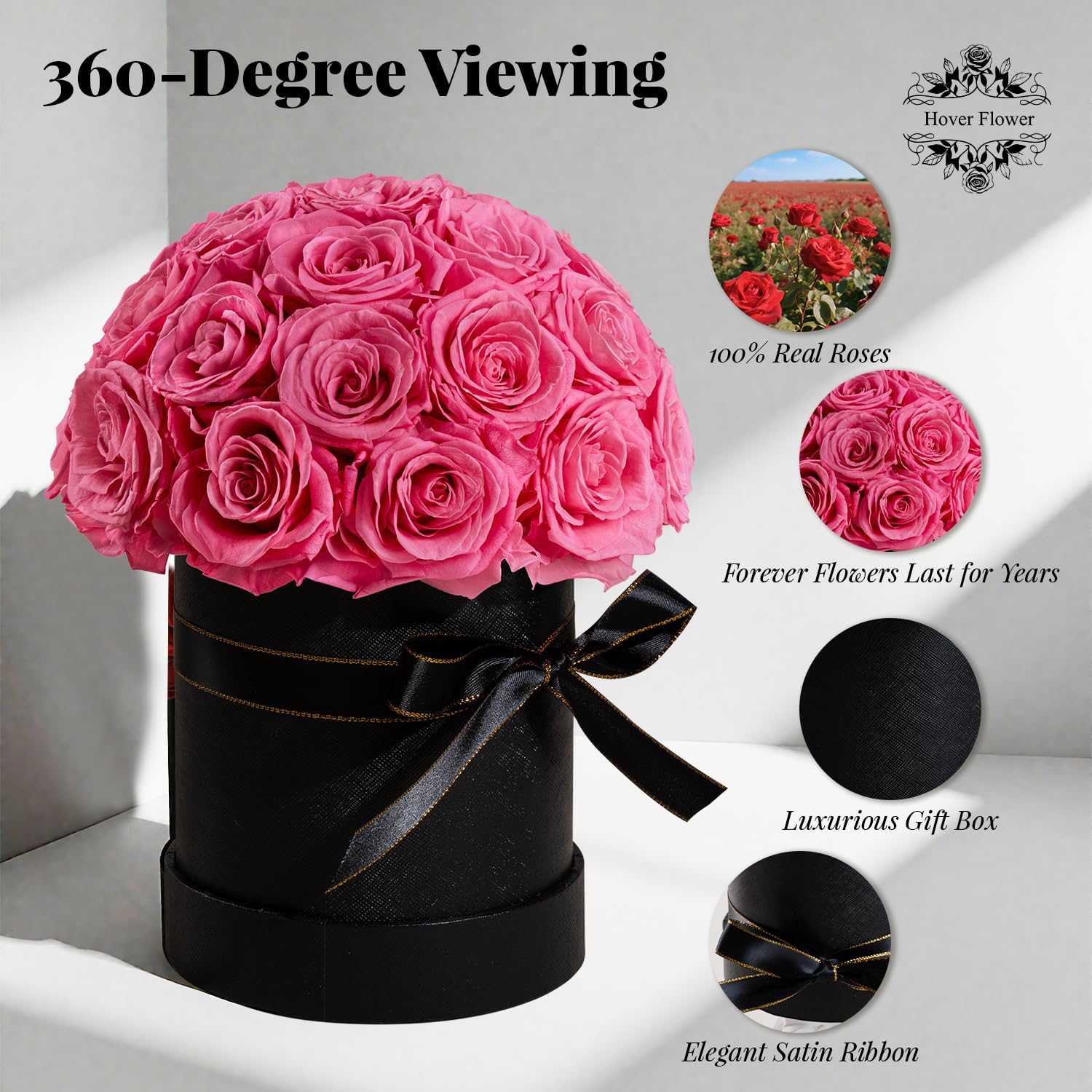 27 Preserved Flowers for Delivery Prime, Roses Dome Forever Flower Decor for Party Home Table Bedroom, Anniversary, Birthday, Wedding Gifts for Women Her (Pink)