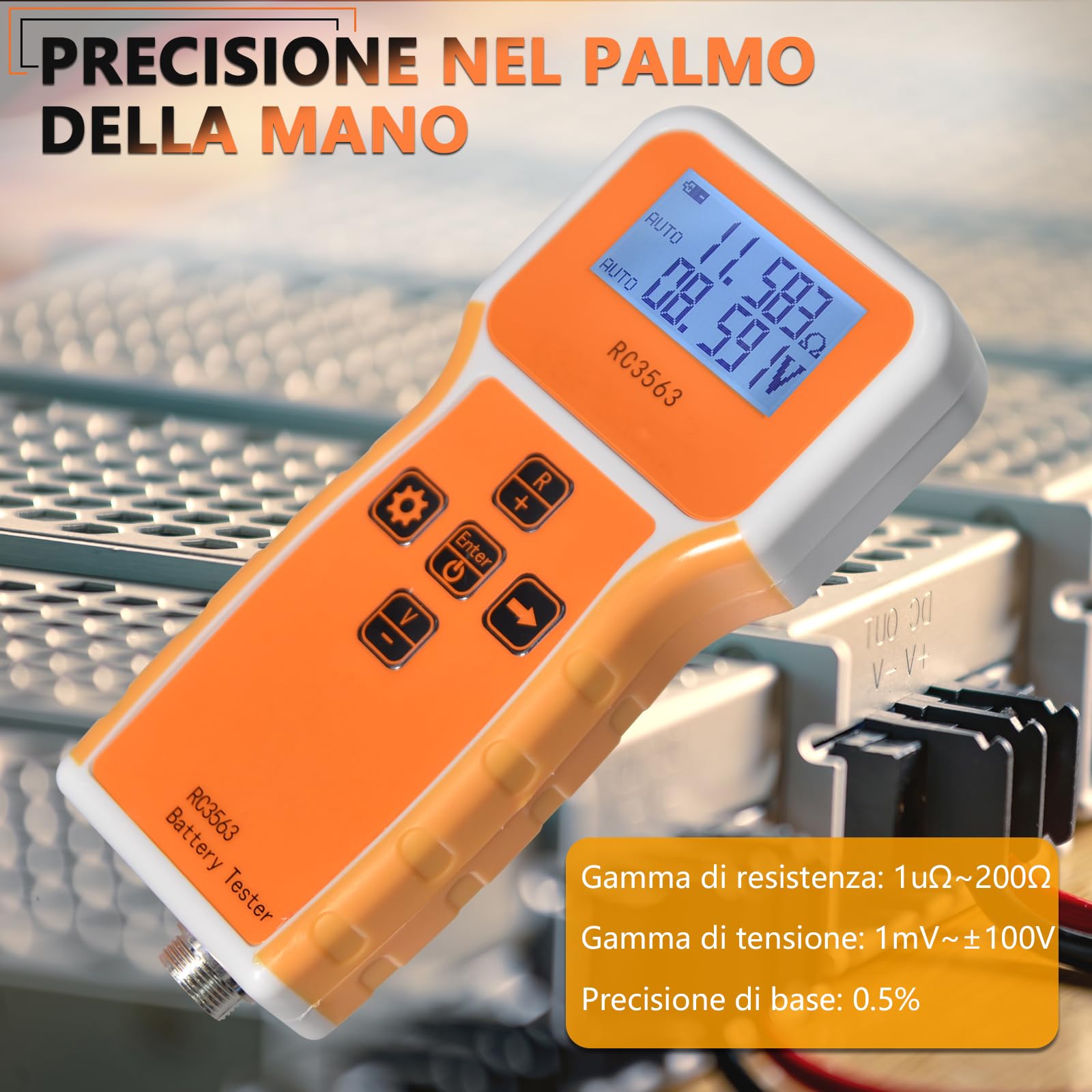 Tester di Resistenza Interna Batteria 1uΩ~200Ω/0~±100VDC, Misuratore Tensione e Resistenza Interna per Acido al Piombo, Ioni Litio, Fosfato Ferro Litio