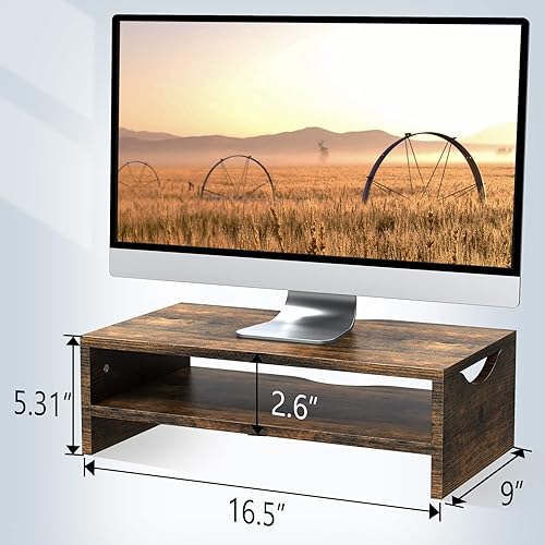 Miniatura 7 de Zimilar Paquete de 2 soportes elevadores para monitor con cajón, soporte de monitor de madera ajustable de 3 alturas con malla única de estrella