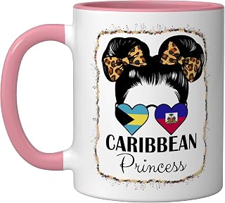 Bahamas and Haiti Girl Half Bahamian half Haitian Heritage Ceramic Mug, Pink/White