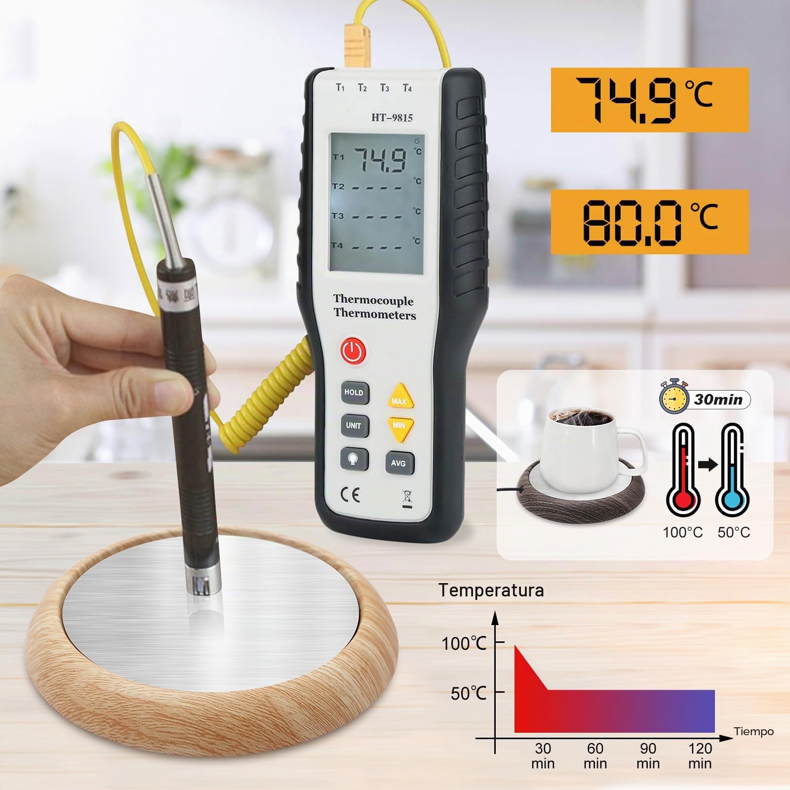 UniM - Calentador de taza por USB, para bebidas, café, tetera y uso doméstico (grano de madera oscura) amarillo