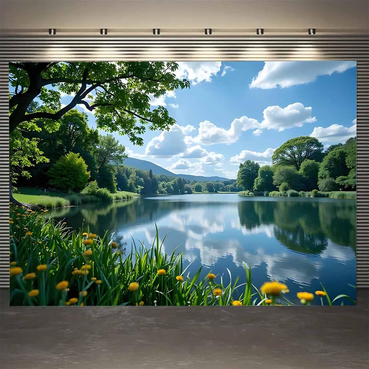 FENDROM Lake In Deep Forest Mountain Tapestry Wall Hanging for Bedroom Aesthetic, Nature Tree Landscape Wall Tapestry, Scenic River Backdrop Wall