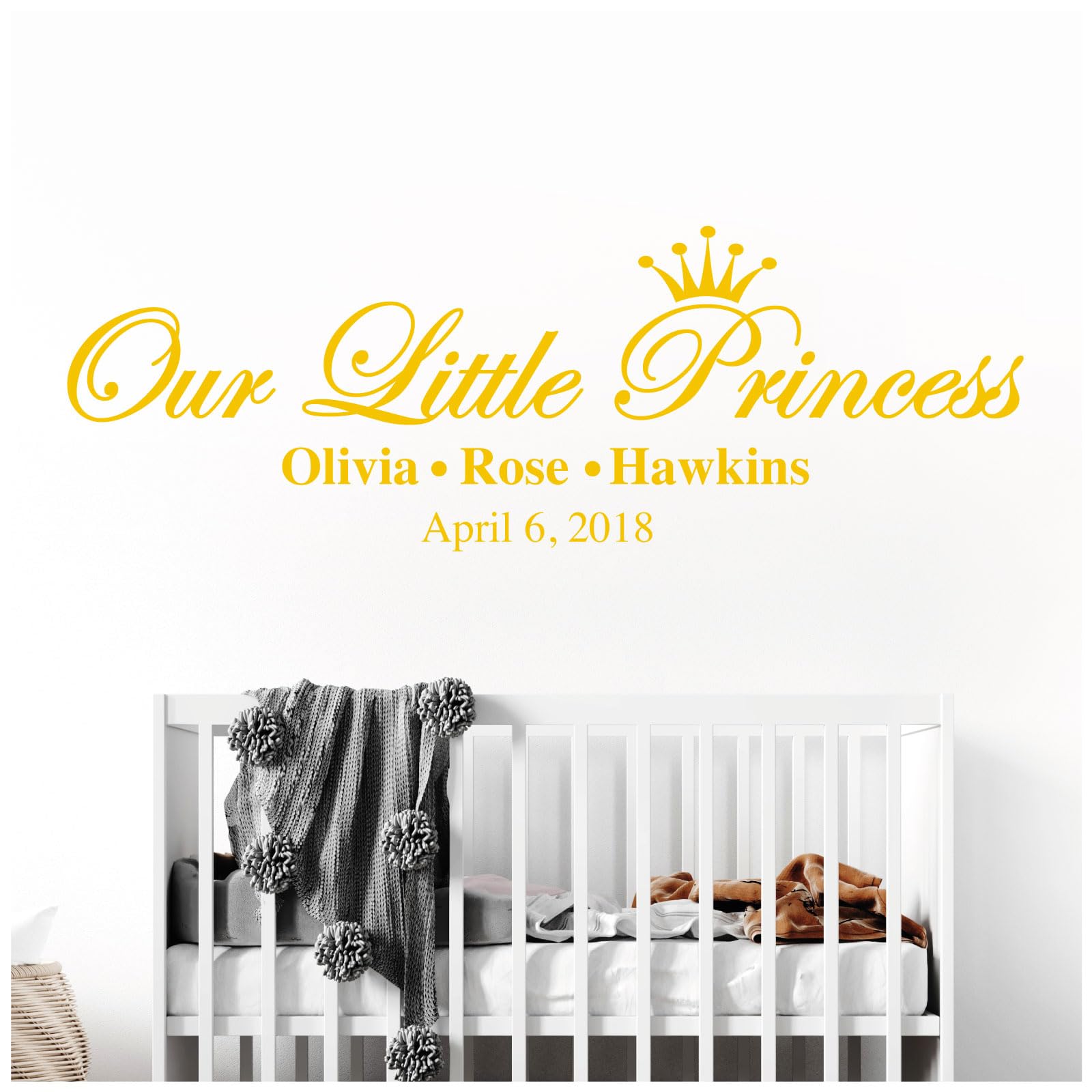 Our Little Princess, Names & Date of Birth - Baby Nursery Girls Wall Sticker [Large] [Sunflower]