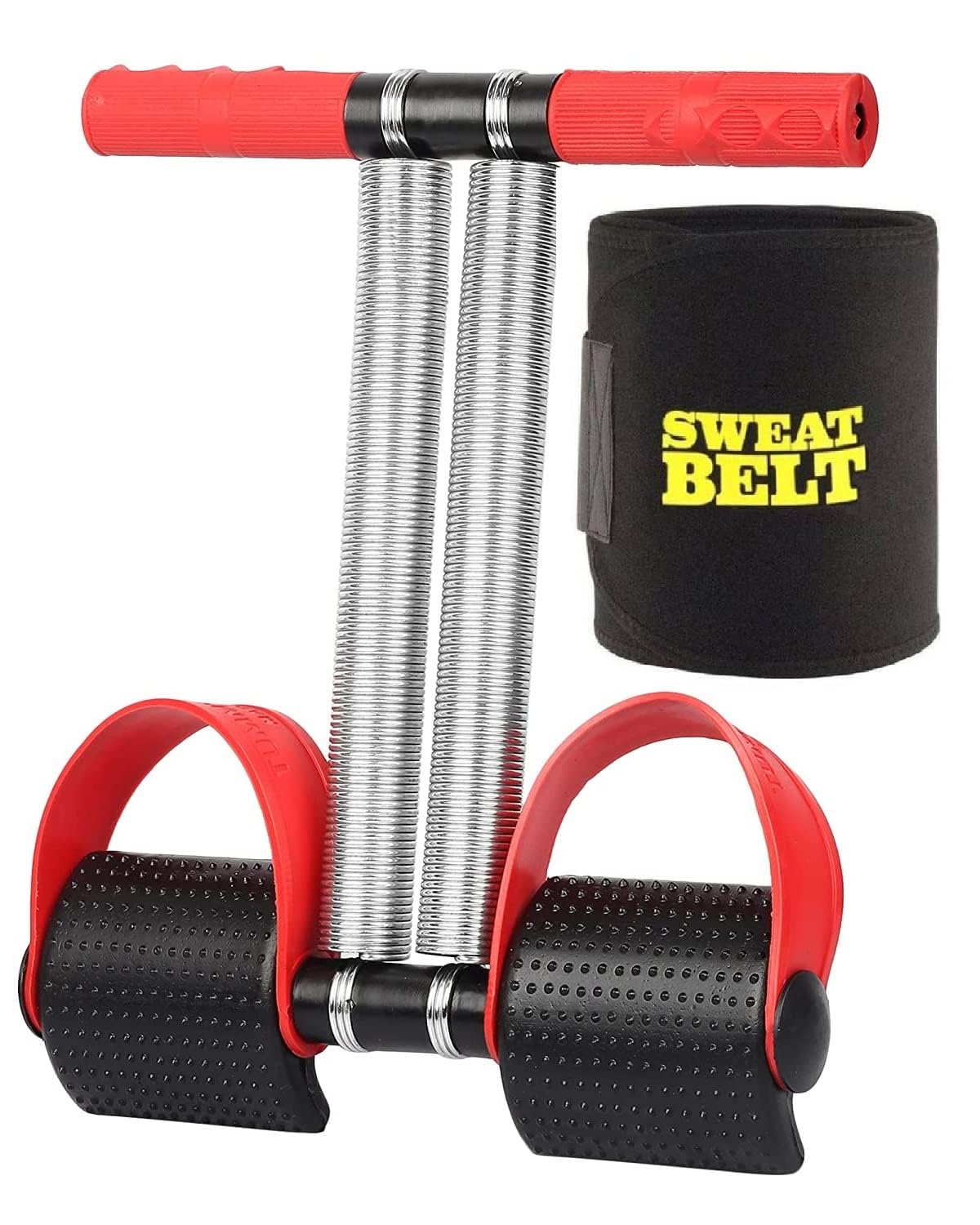 LatinX Combo of Double Spring Tummy Trimmer with Sweat Belt - Complete Home Fitness Set for Core Strength and Waist Trimming (Red)-picture-11
