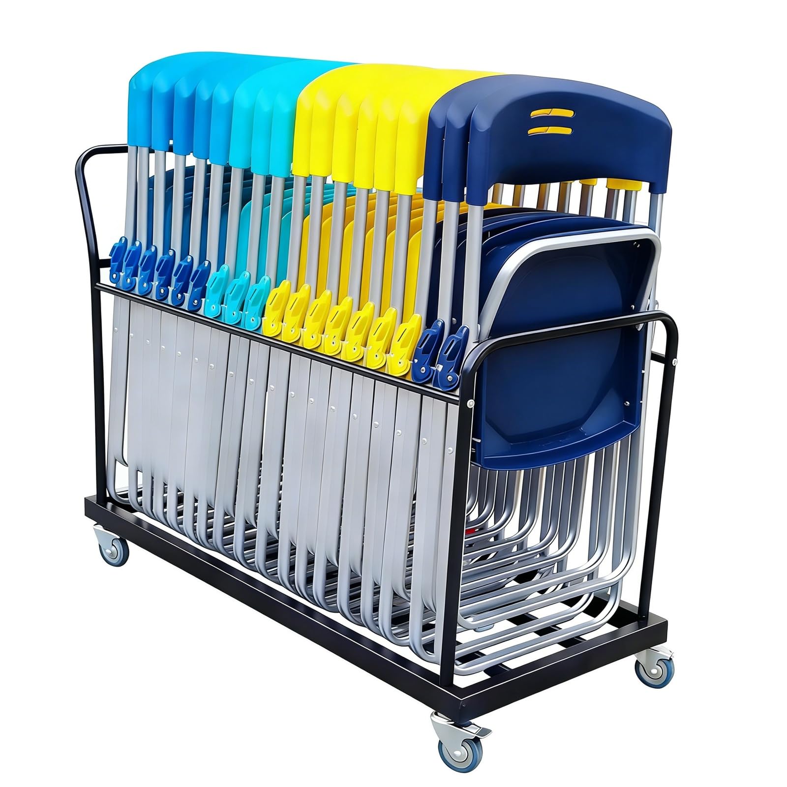 Carrello Porta sedie Pieghevoli con Ruote in Gomma bloccabili, Robusto Carrello per sedie impilabili, Facile da trasportare e salvaspazio.