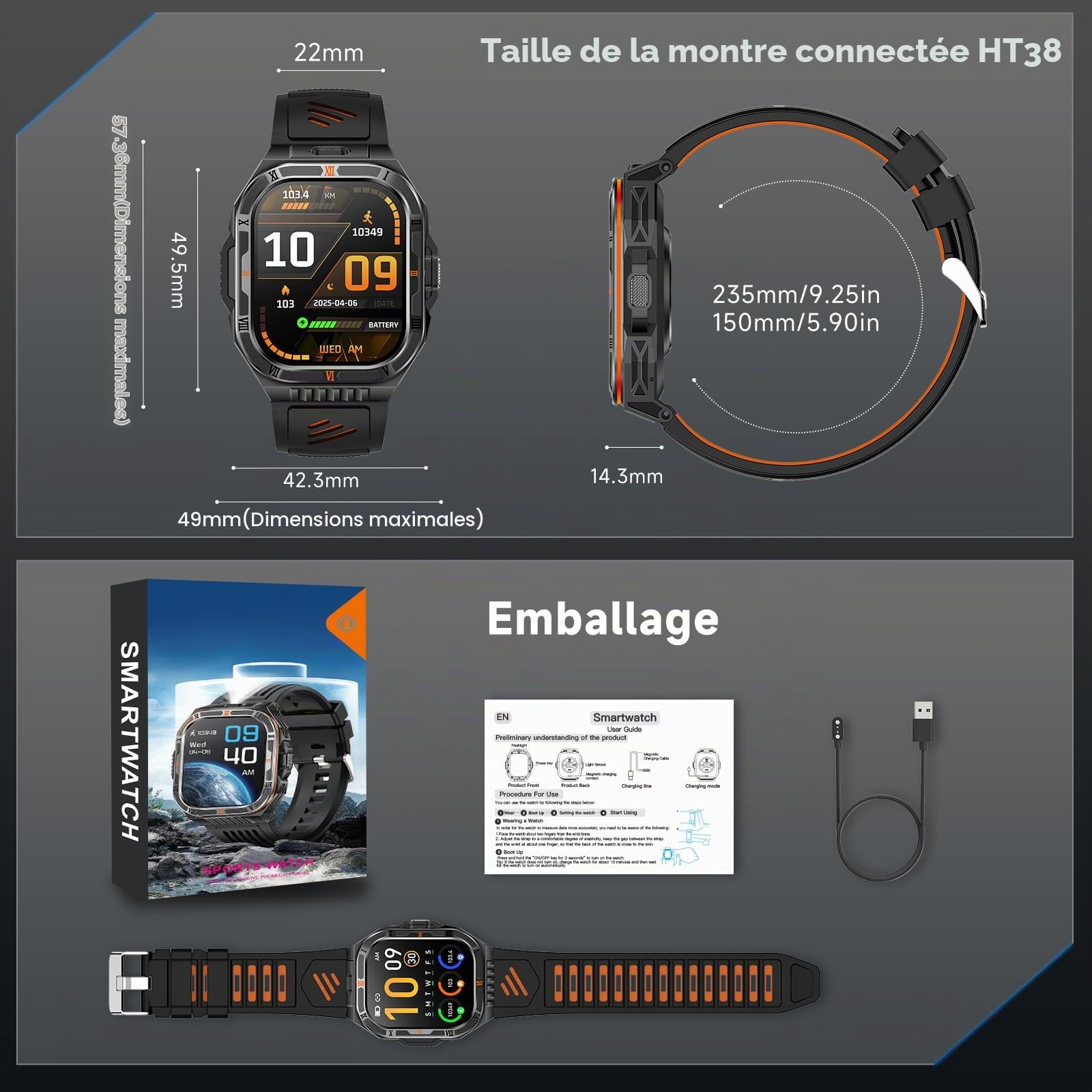 YUPENG Montre Connectée Homme Militaire avec AI-GPT, IP68 pour Android/iOS | 2.01" HD Écran/1100 mAh Batterie/LED Lampe/Boussole/Appels Bluetooth, 24H Fréquence Cardiaque/Suivi du Sommeil/SpO2