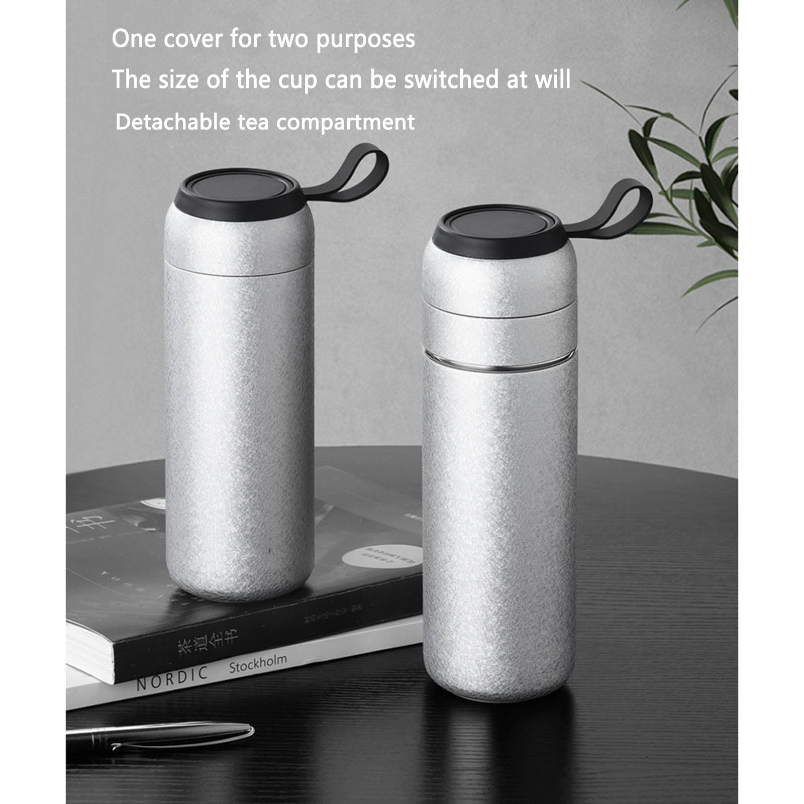 Trinkflasche Wasserflasche Water Bottle Trinkflaschen Wasser Flasche Thermoskanne Thermobecher Termoskanne Thermosflaschen Edelstahl Isolierflasche Auslaufsicher Mit Seil (400ml,silver)