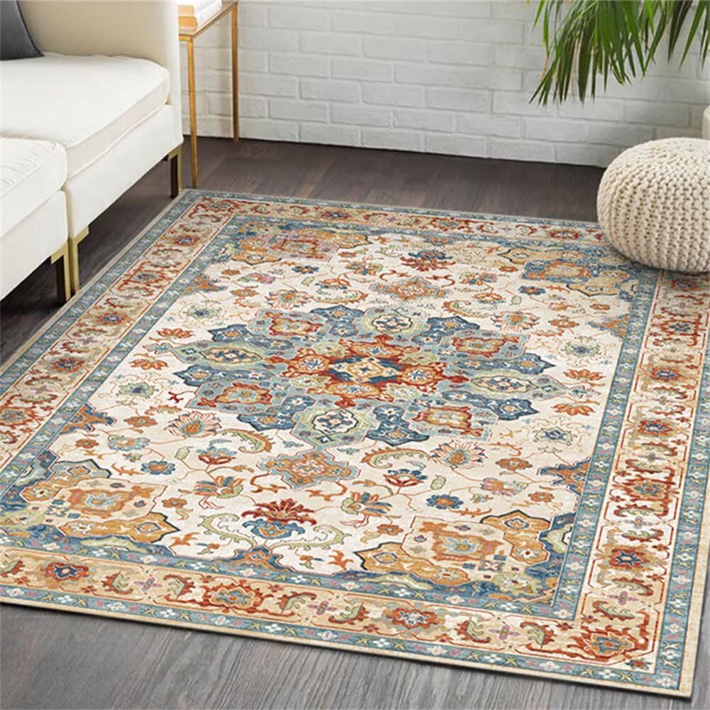 Tapis de bureau bleu rétro 140x200 pour chambre et salon cosy