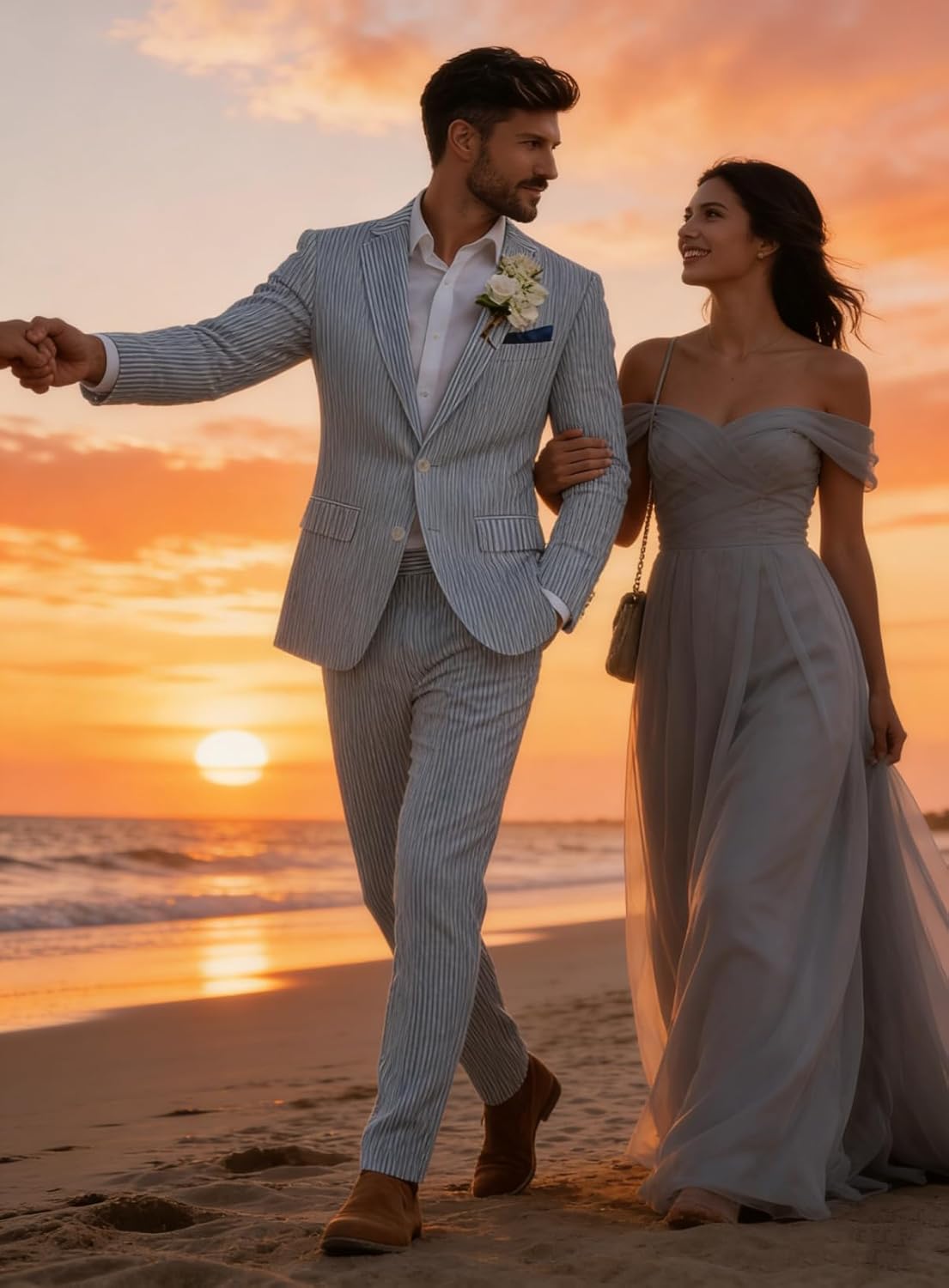 Mens Seersucker Suit 2 Piece Striped Lightweight Blazer Jacket and Pants Beach Wedding Prom Suits Summer Wear