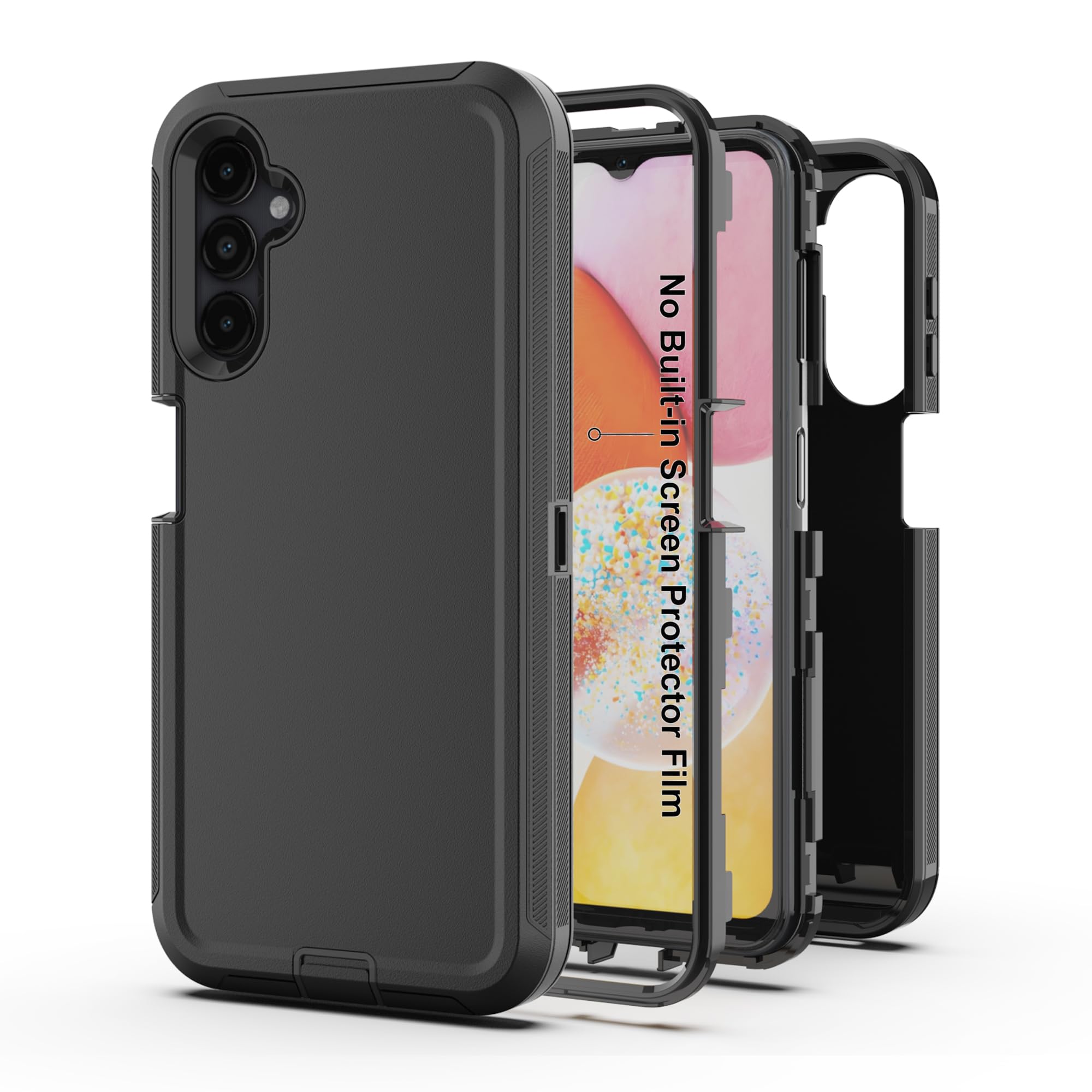AWZHYDT for Galaxy A14 4G/5G Case, Heavy Duty Protective Case with [3 Layers] Rugged Rubber Shockproof Protection Cover for Samsung Galaxy A14(Black)