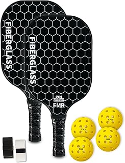 Pickleball Paddles Set of 2 with 4 Balls - USAPA Approved Fiberglass Surface, Lightweight, Non-Slip Grip - Premium Paddle Set for All Skill Levels Indoor & Outdoor