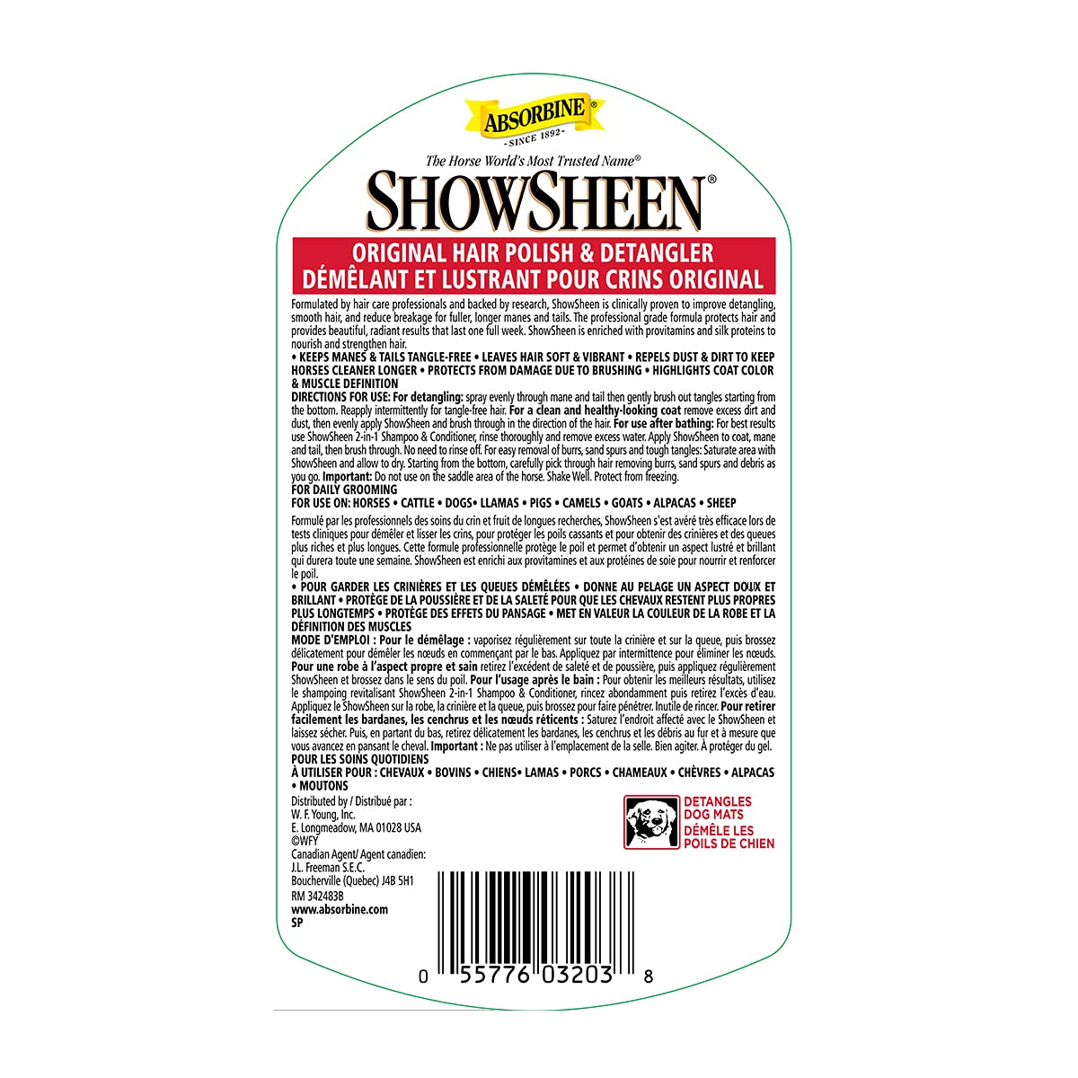 Absorbine ShowSheen Hair Polish and Mane & Tail Detangler, 950ml Spray Bottle - 2