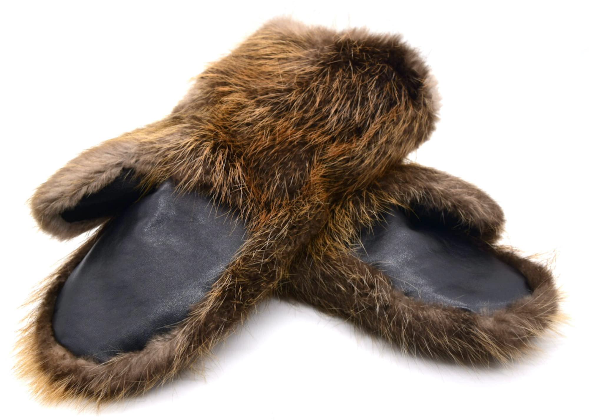 Generisch Herren Fäustlinge aus echtem Biberfell mit Lederhandfläche, geschorener Biberfell-Isolierung und Fleecefutter, 36 cm