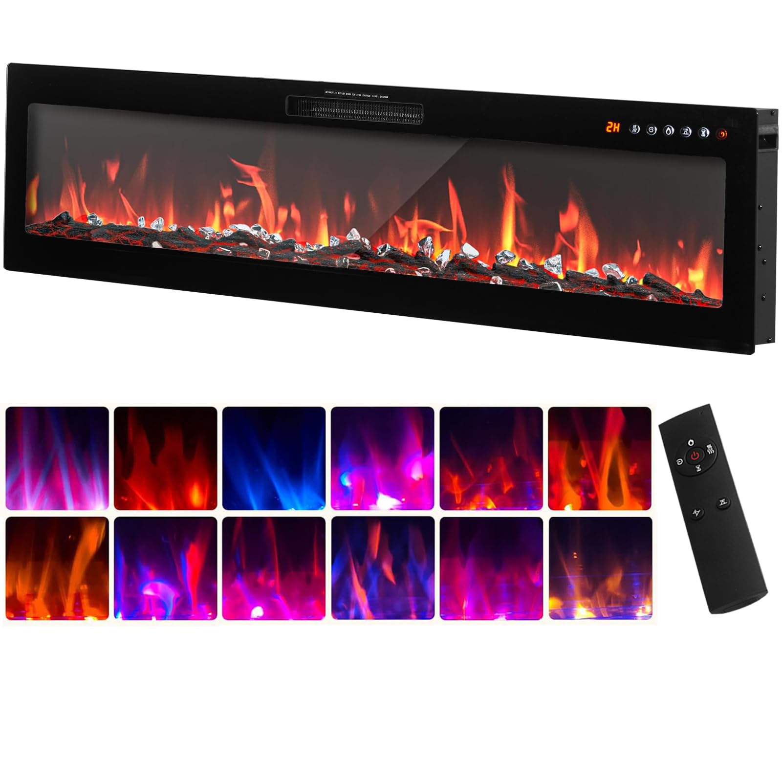 LSLIFE 42/50/60In Recessed & Wall Mounted Electric Fireplace Electric Fire