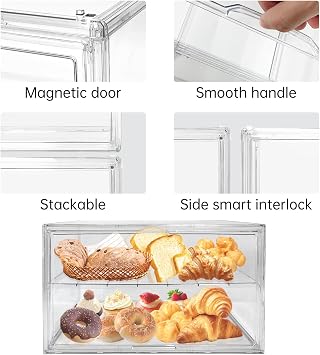 BOHOIDEE Extra Large 19.7X14.6X11.6 Clear Bread Box for Kitchen Counter, Acrylic Pastry Display Case Stackable Storage Container Plastic Bakery Display Case with Magnetic Door