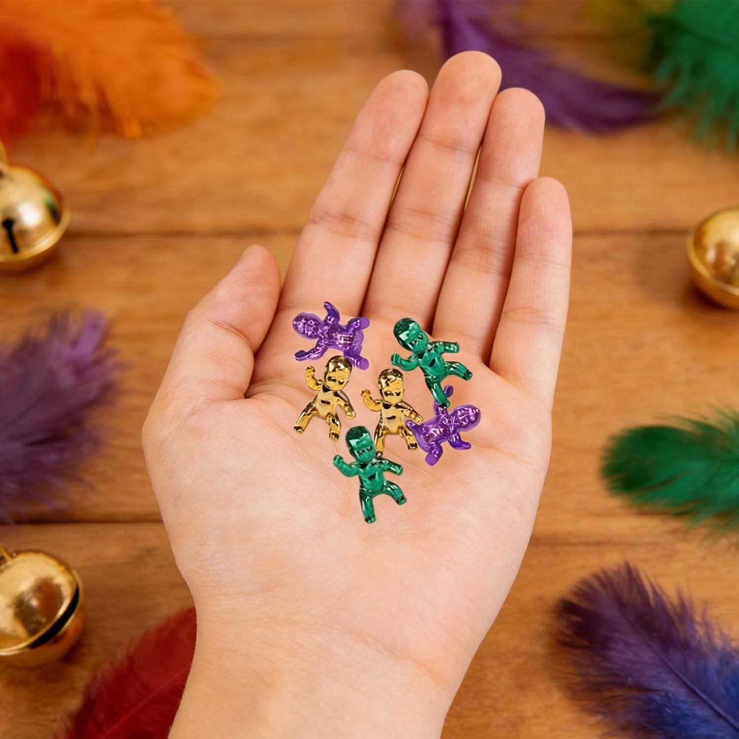 48Pcs King Cake Babies,1.2inch Mini Metallic Tiny Babies for Baby Shower,Purple Green Gold Tiny Plastic Baby,Ice Cube,Shower Games Cake Decorations