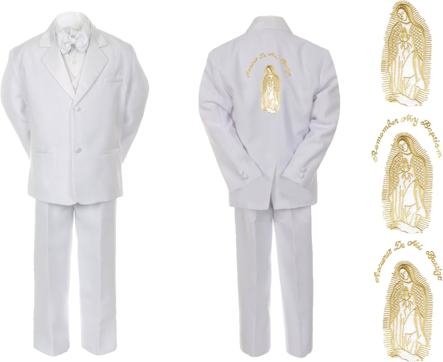 Infant Baby Boy Christening Baptism White Suit Virgin Mary Maria On Back Sm-7