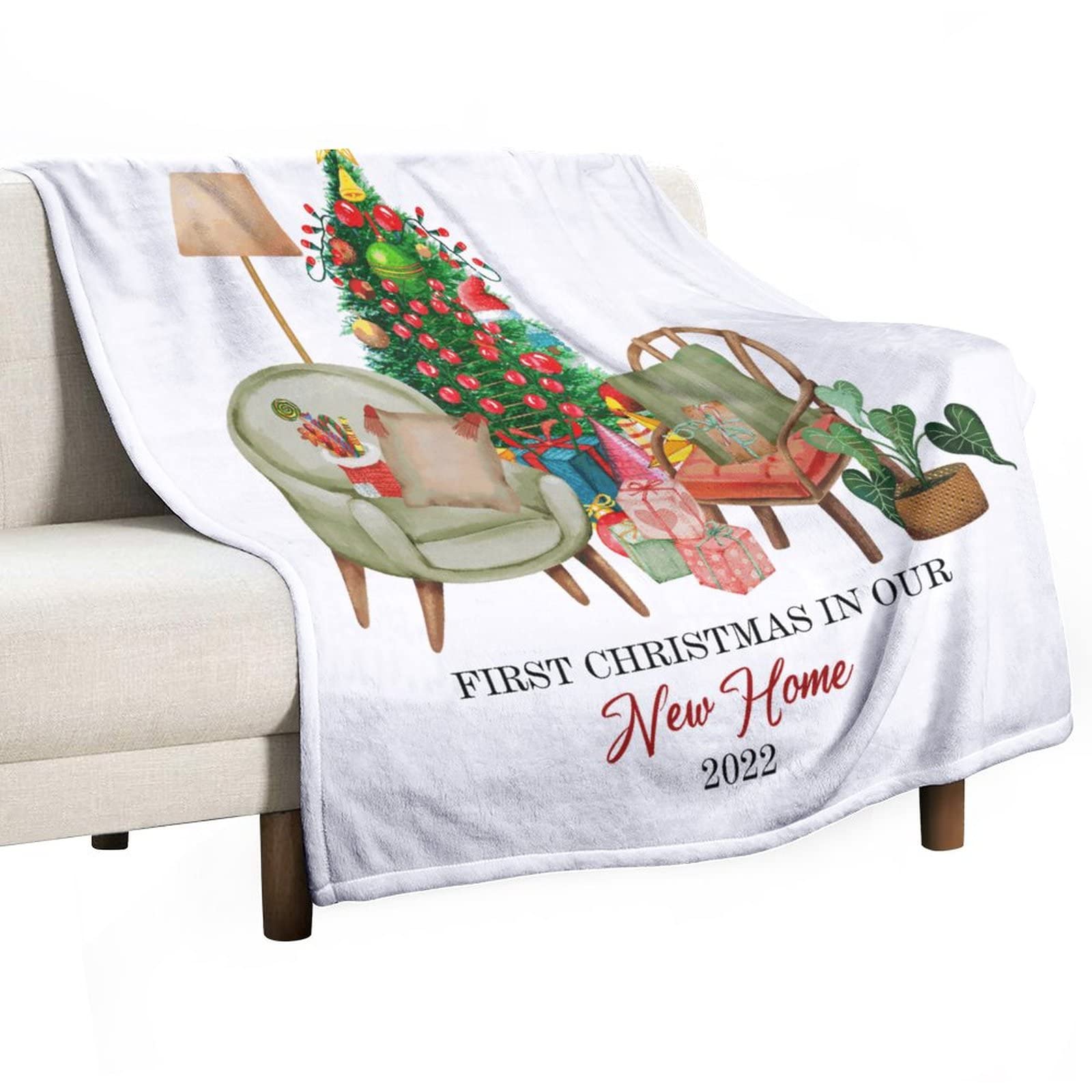 Couverture duveteuse plaid polaire chaude 130x150cm idée cadeau Noël adultes pour pendaison crémaillère