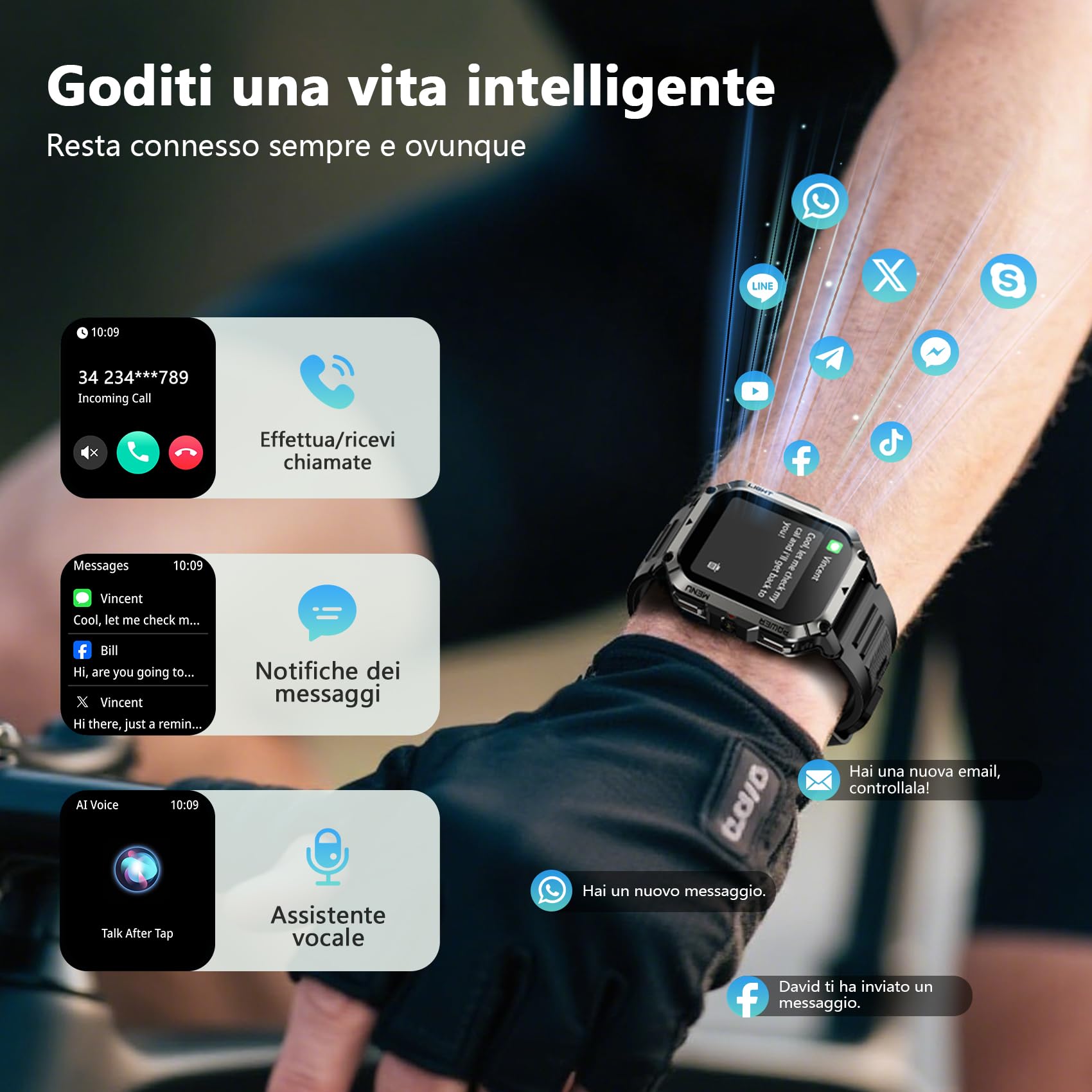 Blackview Smartwatch Uomo, 2.01" Militare Smartwatch Uomo Fitness con Chiamate Bluetooth Orologio Intelligente 115+ Modalità Sportive/900 mAh/Sonno/Cardiofrequenzimetro/Torcia/Bussola per Android IOS