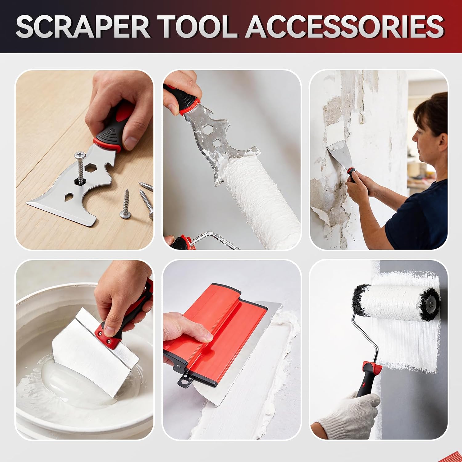 Drywall Skimming Blade Set with Portable Case, 10"+16"+24"+32" Skimming Blades, 28"-61" Extension Handle, 2 Drywall Compound Rollers and 3 Drywall Tools for Drywall, Plaster, Wallboard