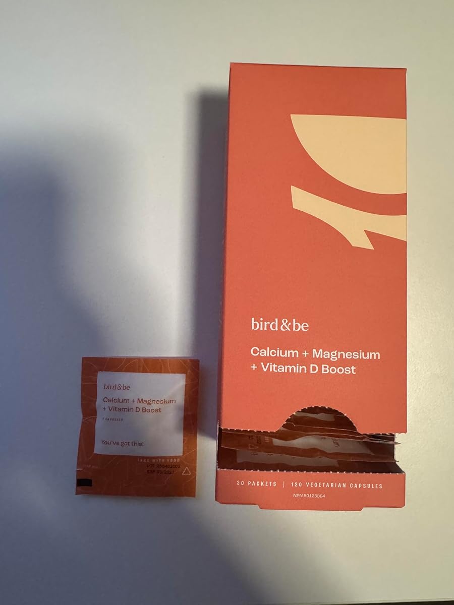 bird&be Calcium + Magnesium + Vitamin D Boost | 350 mg Calcium, 200 mg Magnesium & 1000 IU Vitamin D3 | 1 Packet (4 Capsules) Daily | Made in Canada