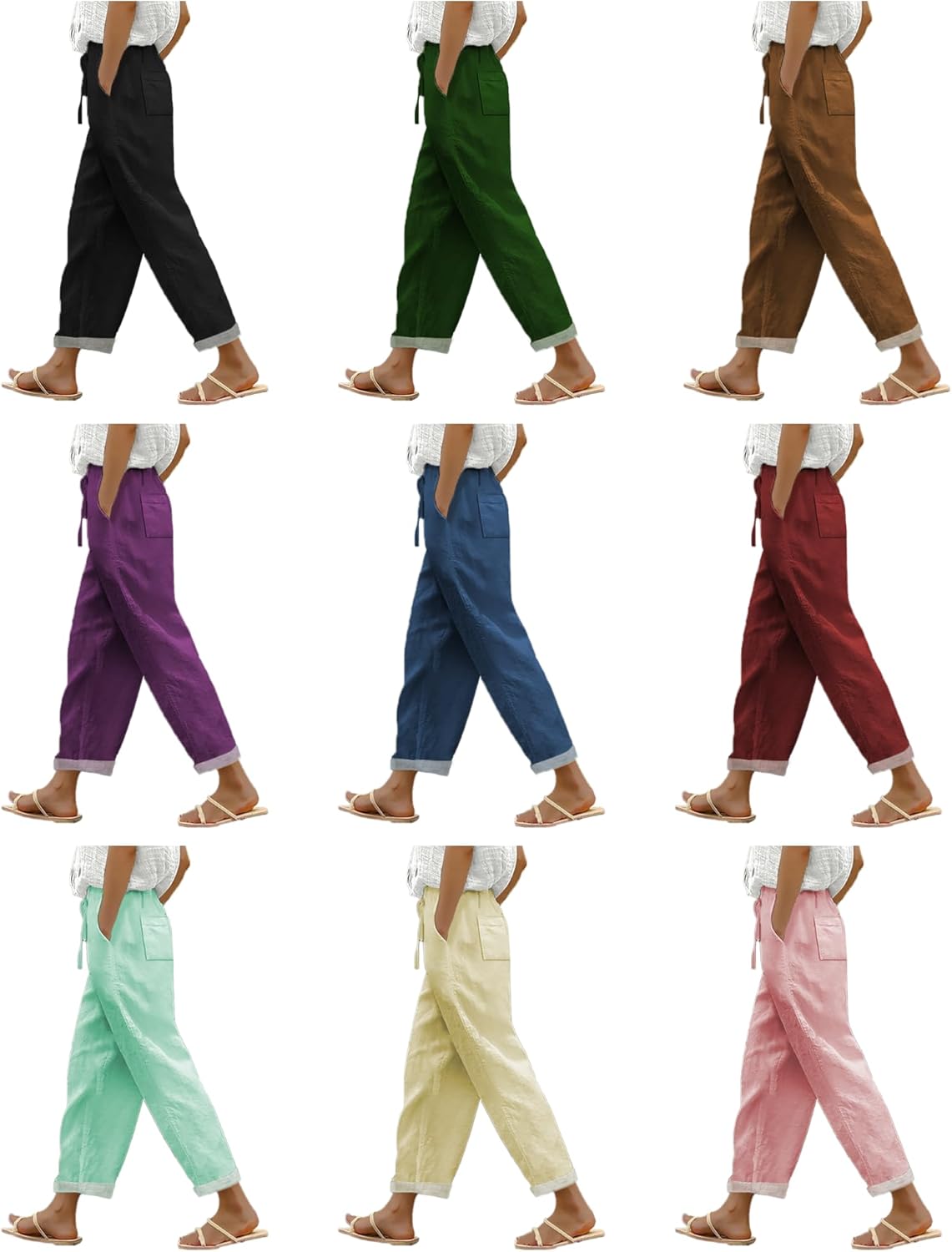 MARSVOVO Casual Capri Pants for Women Drawstring High Waisted Wide-Leg Trousers Summer Pants with Pockets - Image 3