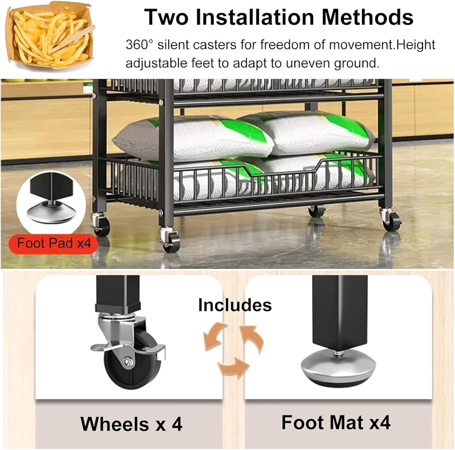 Snack Storage Rack,4Tier Candy Display Rack Snack Organizer Chip Display Rack,Large Floor Supermarket Snack Organizer Carts,Metal Snack Holder Snack Stand Retail Display Shelves Fo
