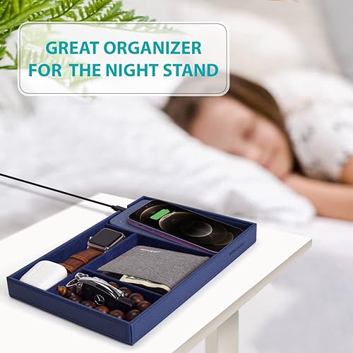 Miniatura 3 de Bandeja de valet, almohadilla de carga inalámbrica integrada, organizador de mesita de noche, organizador de noche, caja de joyería para hombre