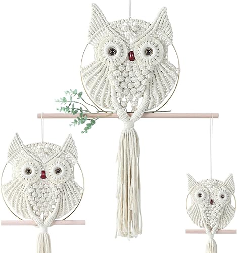 Miniatura 25 de MVSUTA Owl Burgundy Cotton Handmade Macrame Wall Hanging Tapestry Home Decor Art and Red Craft Wonderful Decoration Woven Boho Ornament for Office