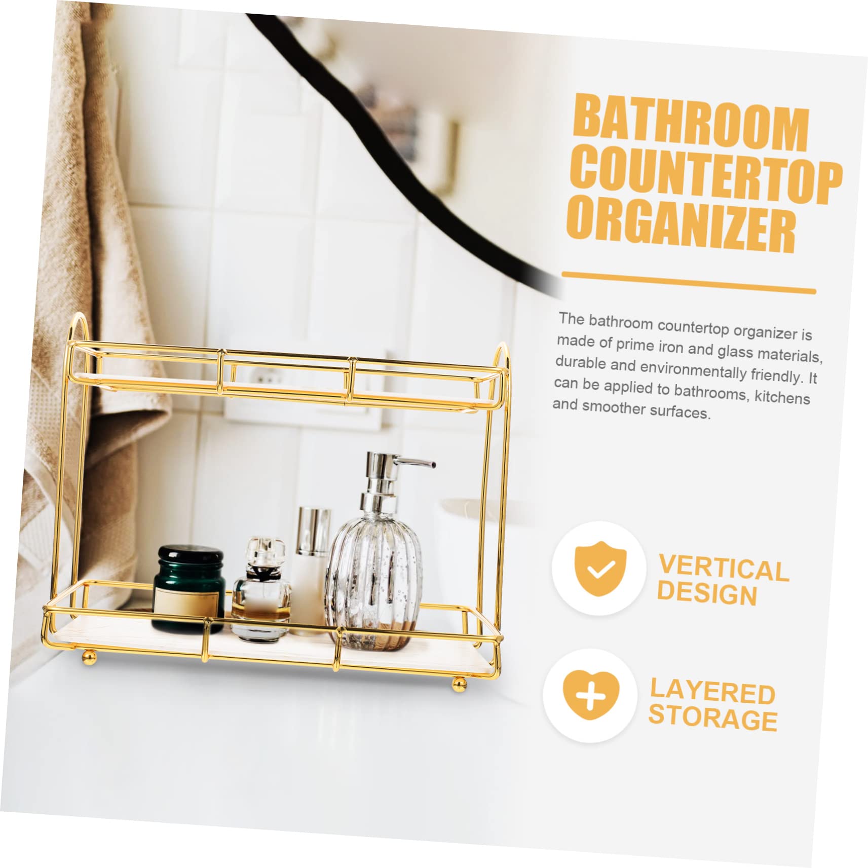 Gatuida Organizzatore da Bagno Facile da Pulire Angolare a 2 Livelli in Ferro Bianco, Salvaspazio per Cosmetici e Articoli da Toilette Sul Piano Lavabo