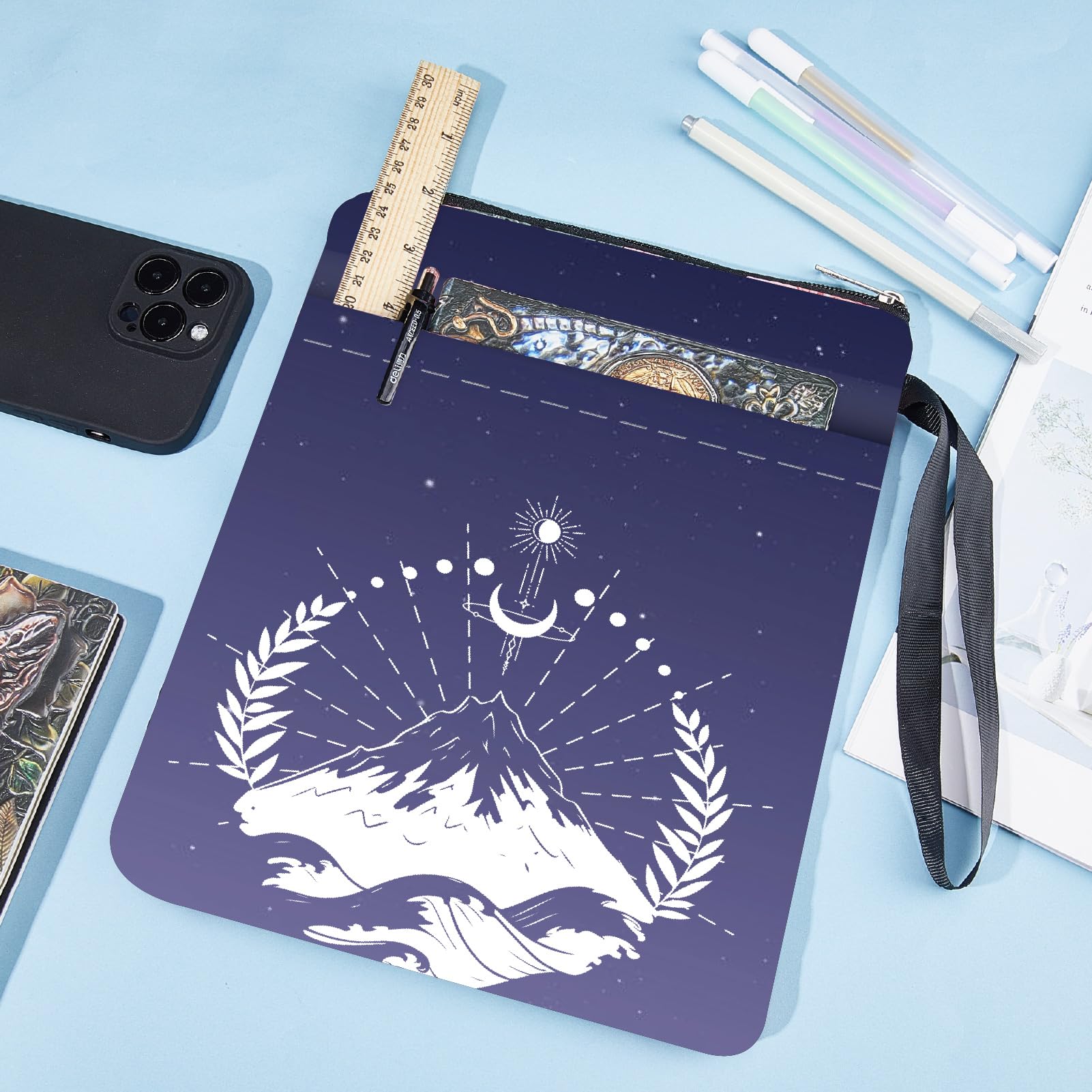CRASPIRE Buchhülle Mit Mond-Design – Stoff-Umschlag Mit Reißverschluss, Waschbar | Für Taschenbücher Bis 22x28 Cm