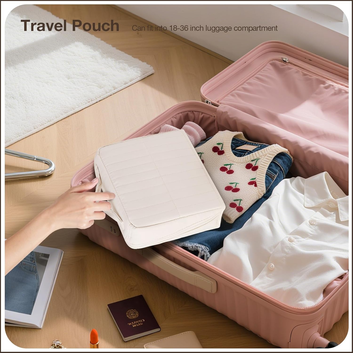 Abiudeng Standing Travel Makeup Bag Stand up Make up Bag Travel Toiletry Bag with Multiple Compartments Large Capacity for Women Business Trips Fitness and Daily Commutes (White) - Image 7