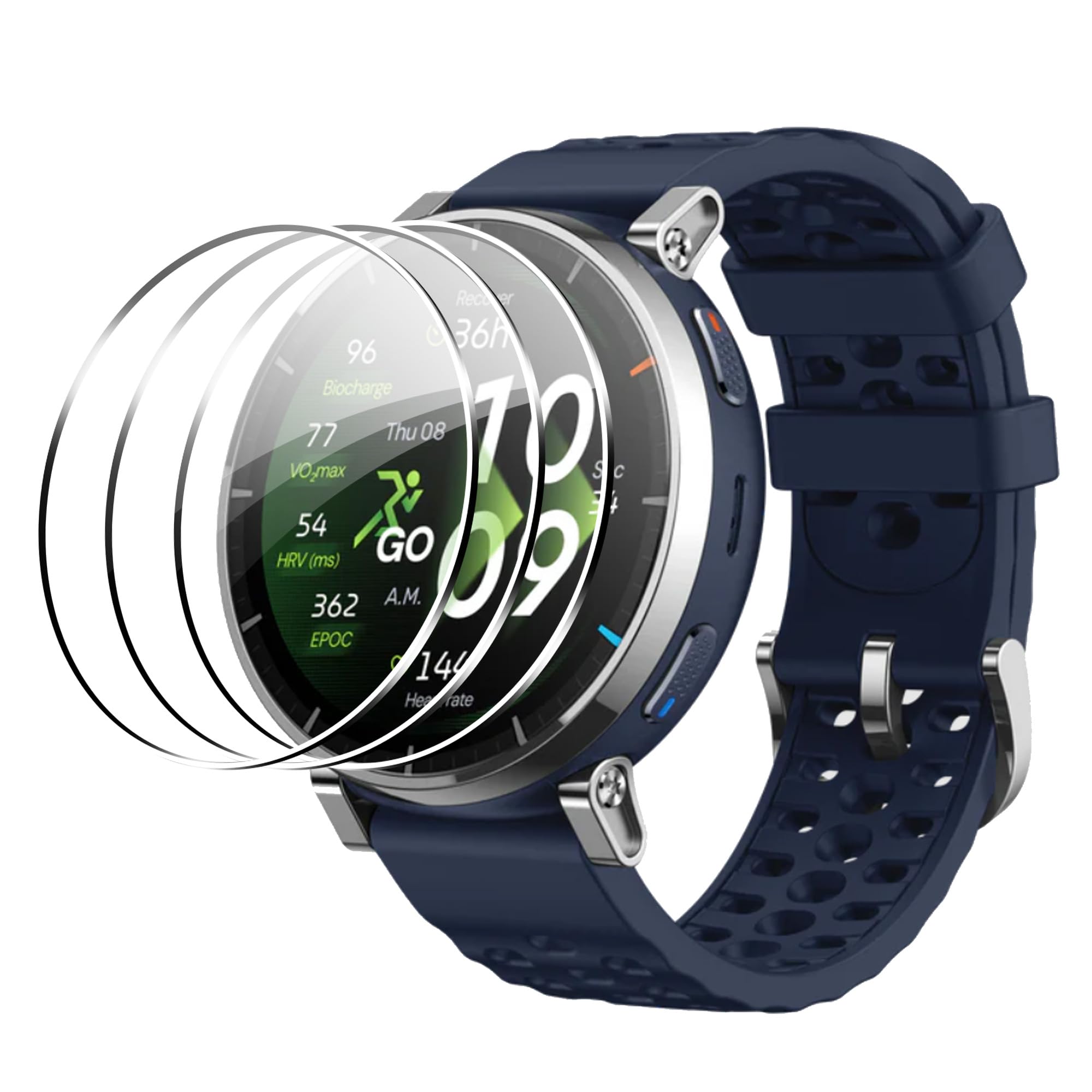 Effcotuo 3 Piezas Protector Pantalla para Amazfit Active 3 /Active 3 Premium, Dureza 9H Película Vidrio Templado, Anti-arañazos Cristal Templado