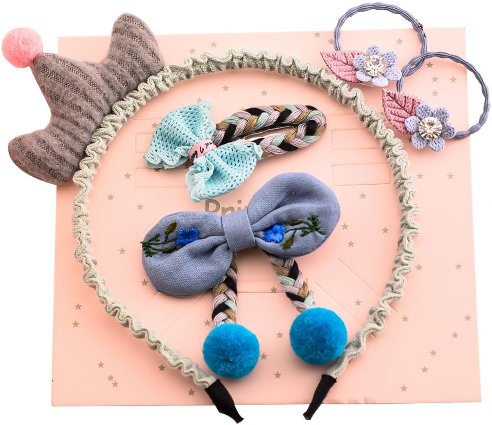 HHui Crown Headband Hair Bows Clip Barrettes for Girls Hair Accessories Gift Kit for Toddler Elastic Ties Set for Baby Hair Slides Hair Band (Grey)