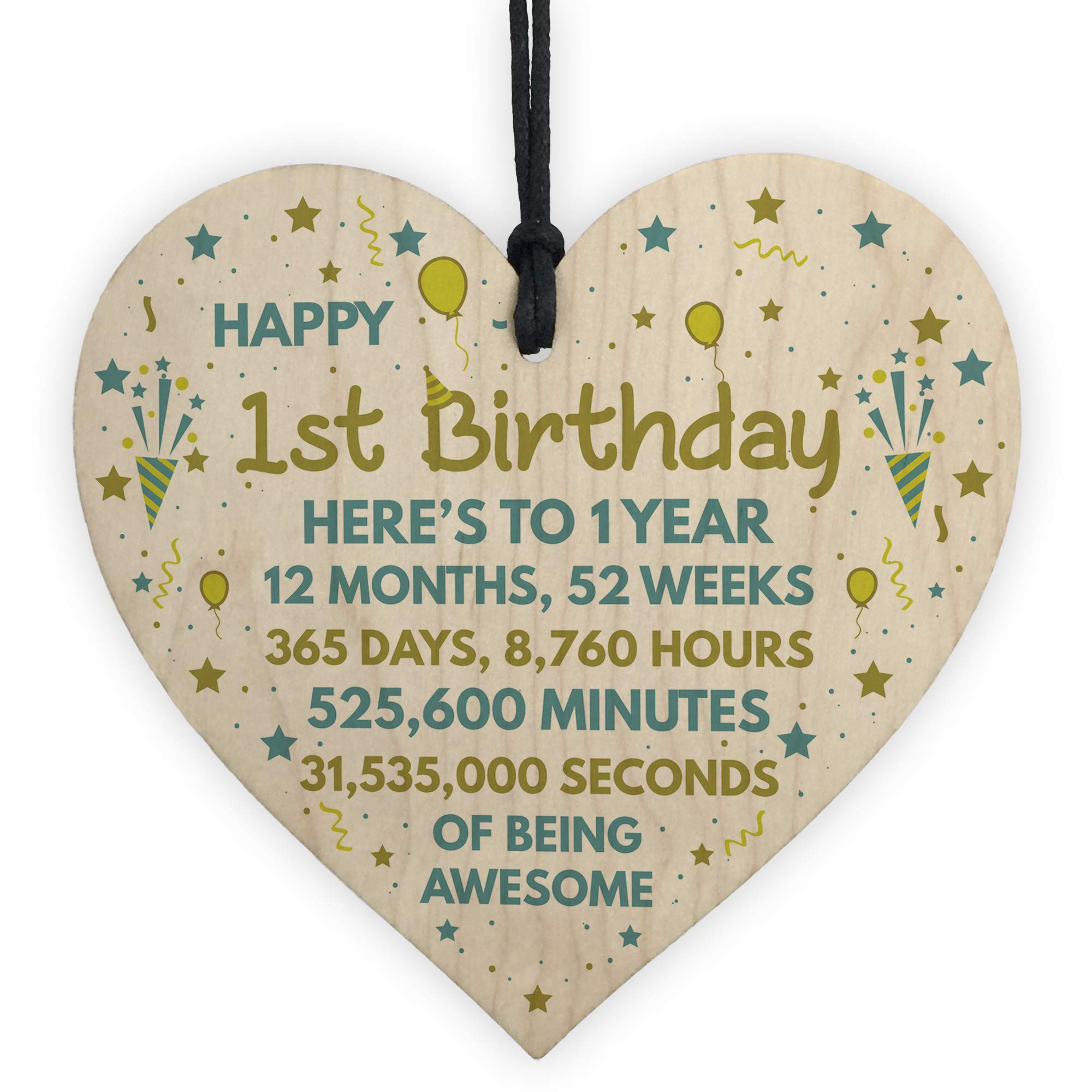 Red Ocean 1St Birthday Gift For Daughter Son 1St Birthday Card Wooden Heart Keepsake Gift